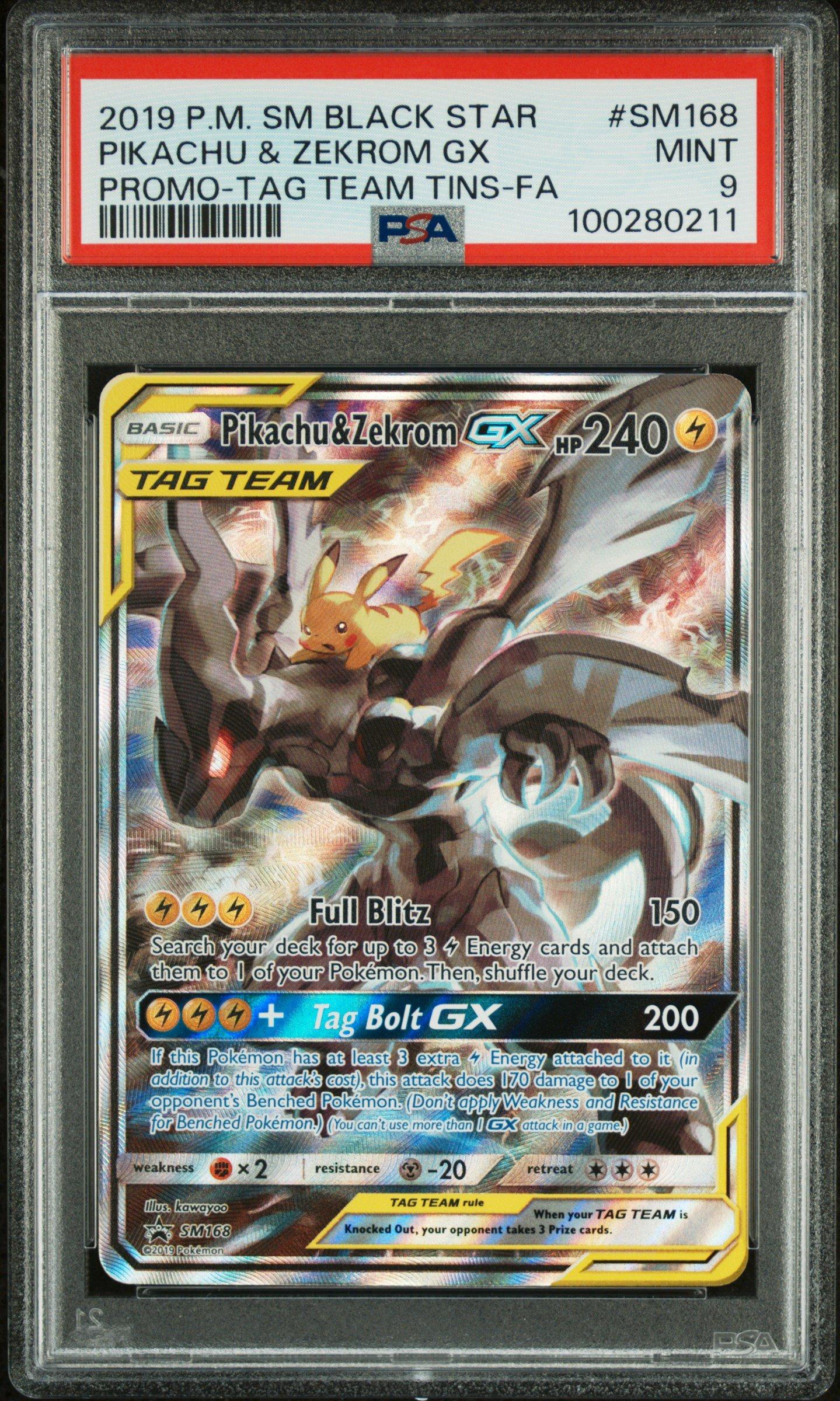 2019 Pokemon Sm Black Star Promo Sm168 Full Art/pikachu & Zekrom Gx Tag Team Tins PSA