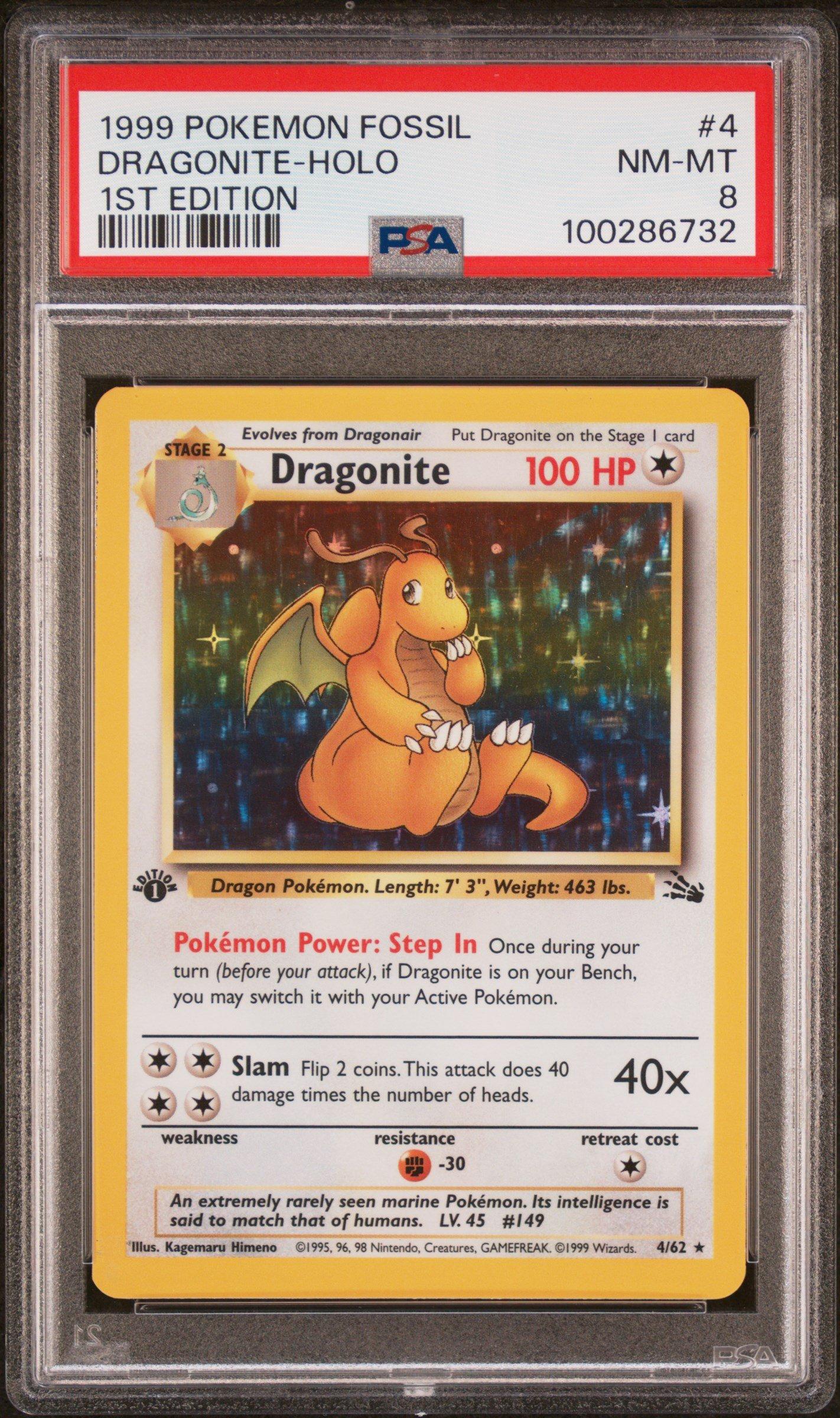 1999 Pokemon Fossil 4 Dragonite-holo 1st Edition PSA