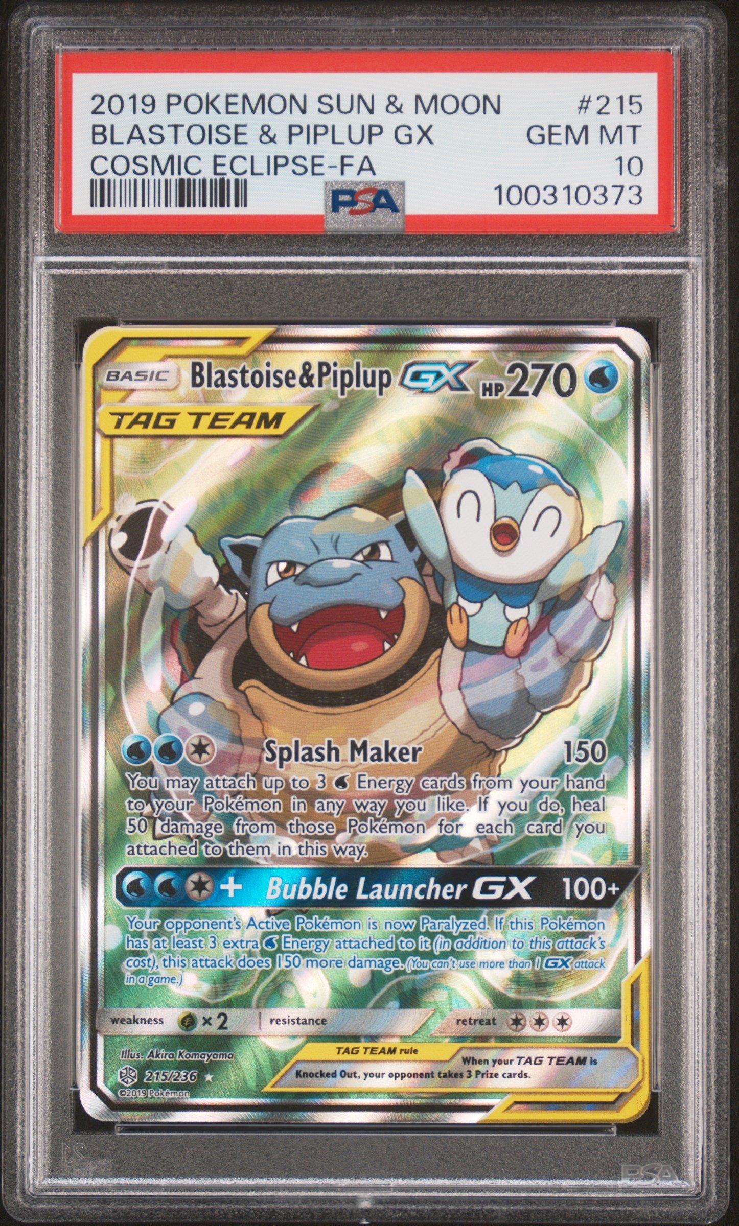2019 Pokemon Sun & Moon Cosmic Eclipse Full Art/blastoise & Piplup Gx PSA