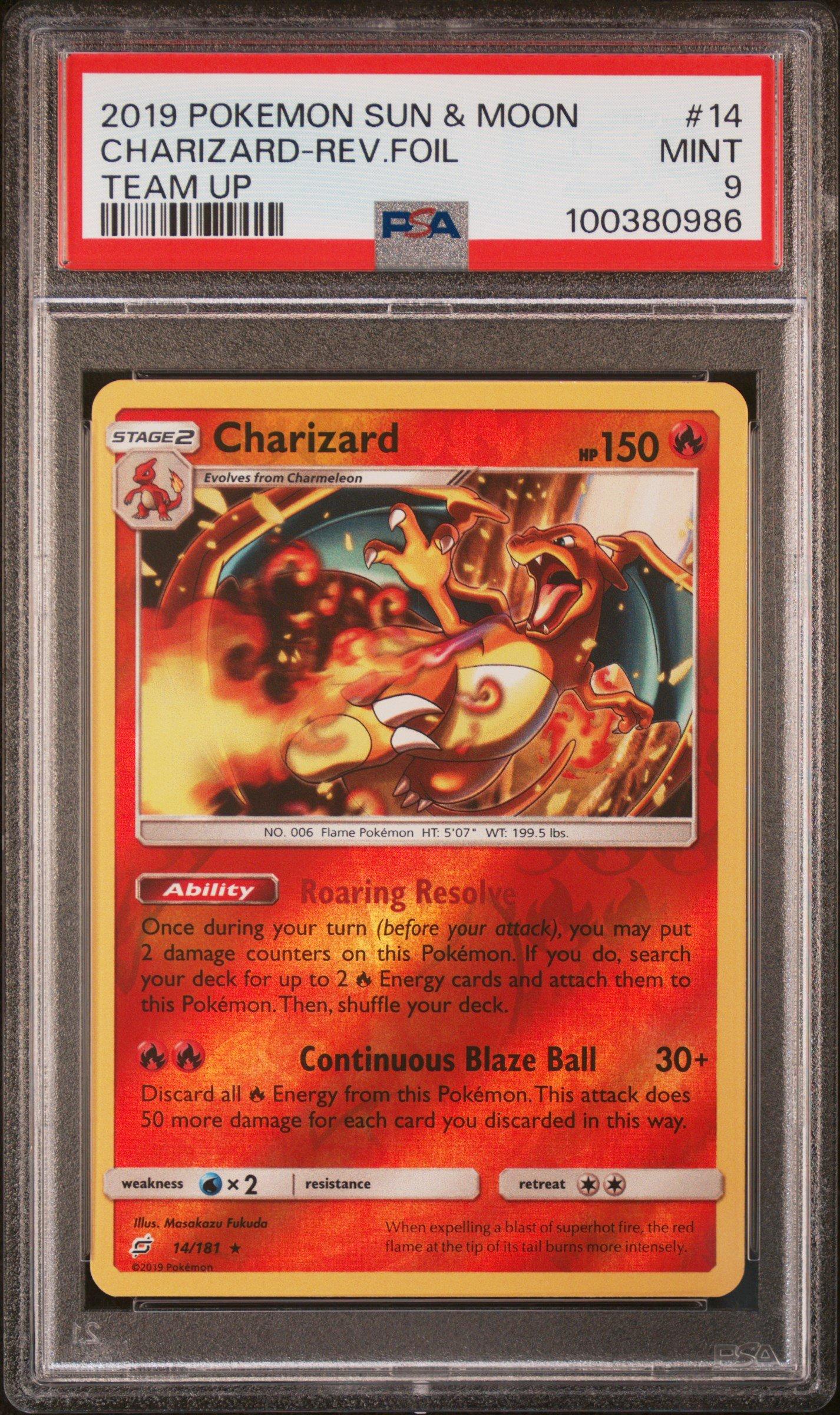 2019 Pokemon Sun & Moon Team Up 14 Charizard-reverse Foil PSA