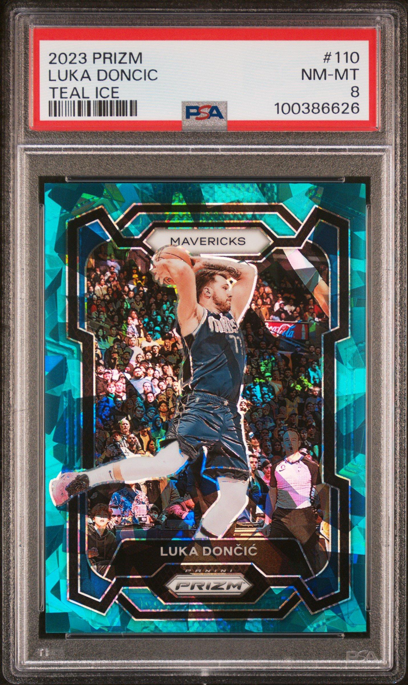 2023 Panini Prizm 110 Luka Doncic Teal Ice PSA 8 Graded Card