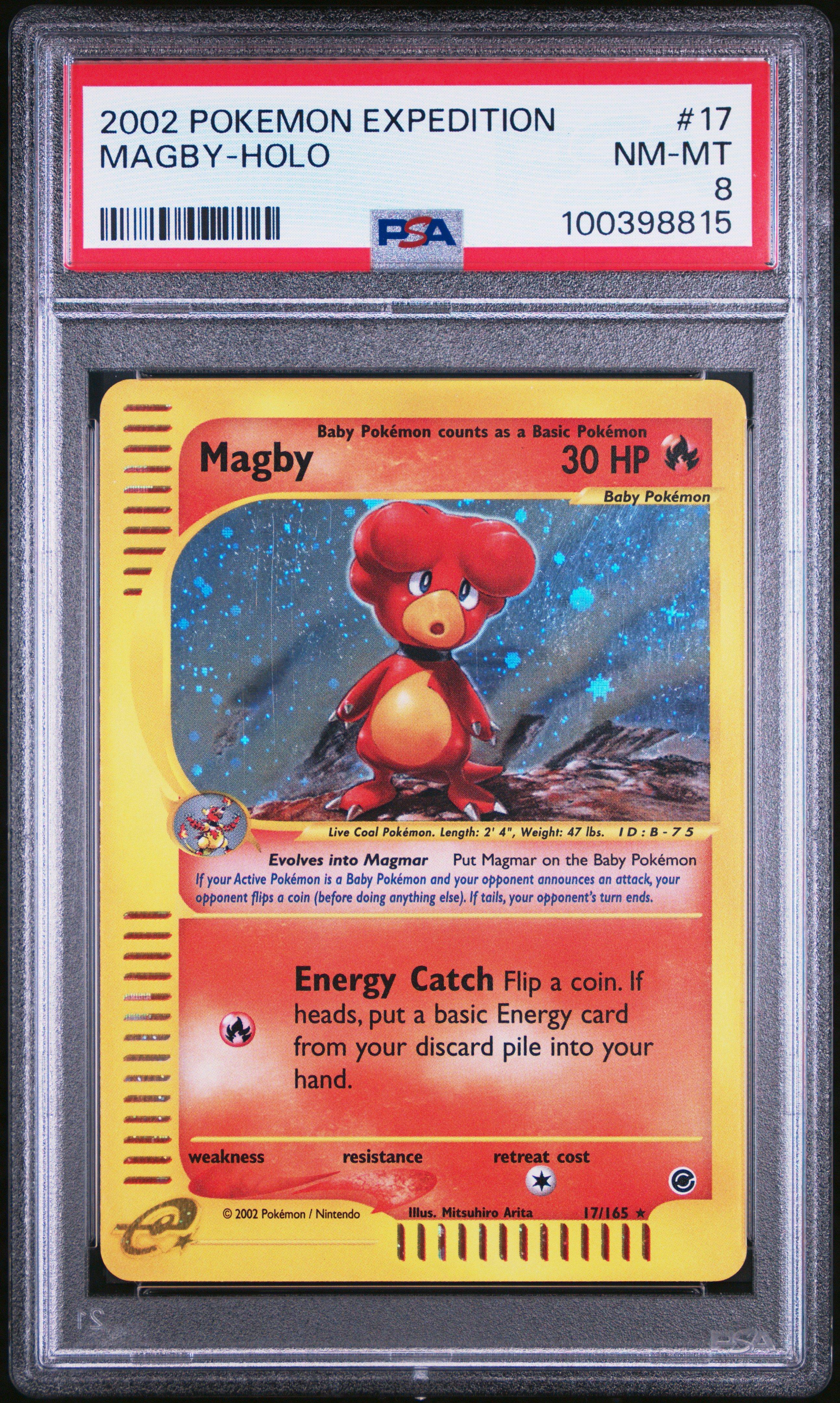 2002 Pokemon Expedition 17 Magby-holo PSA 8