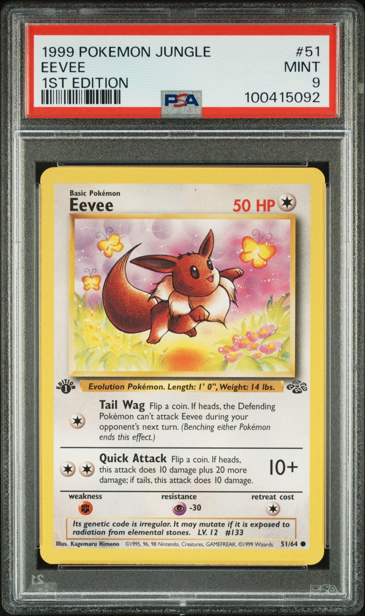1st edition eevee pokemon card 1999 Pokemon Jungle 51 Eevee 1st Edition PSA 9 Graded Card