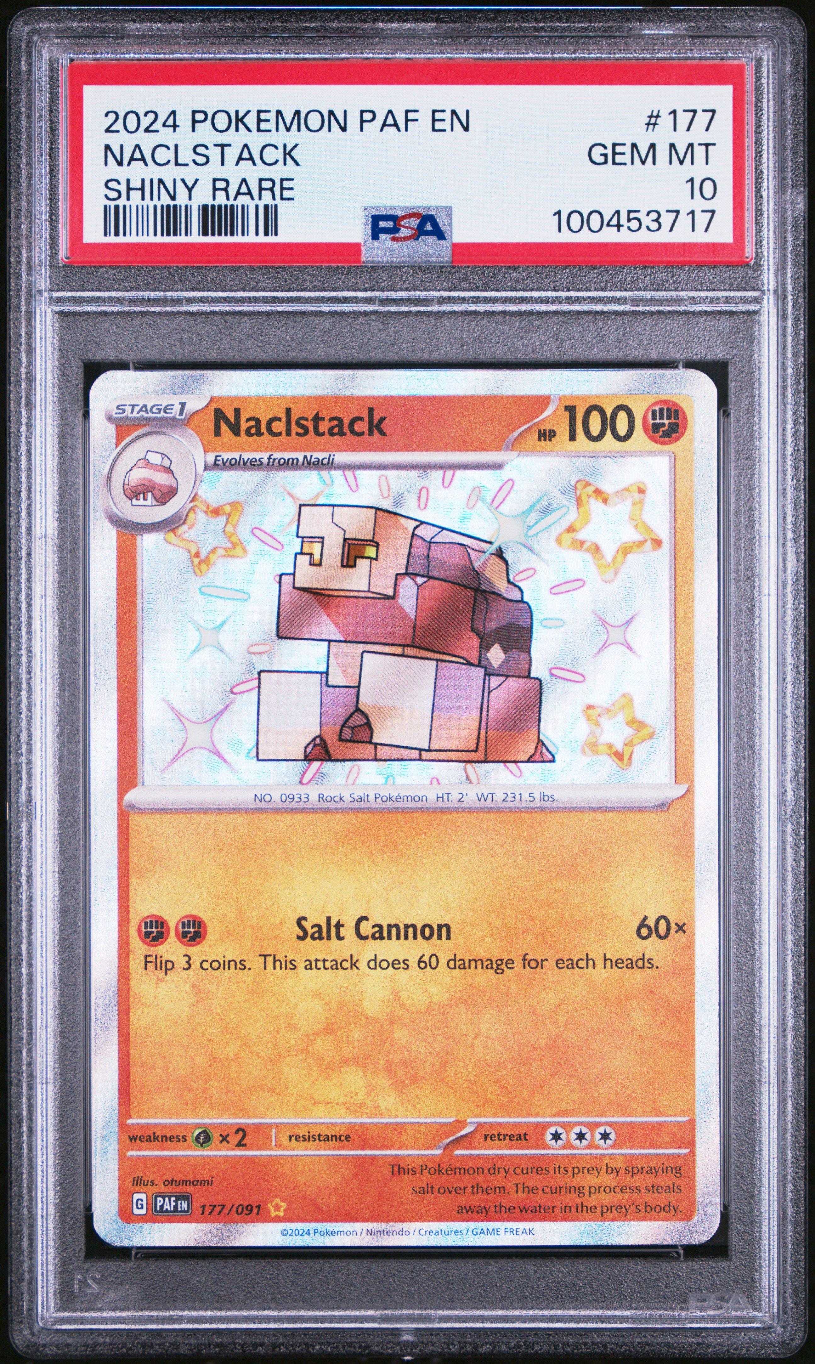 2024 Pokemon Paf En-paldean Fates 177 Naclstack Shiny Rare PSA
