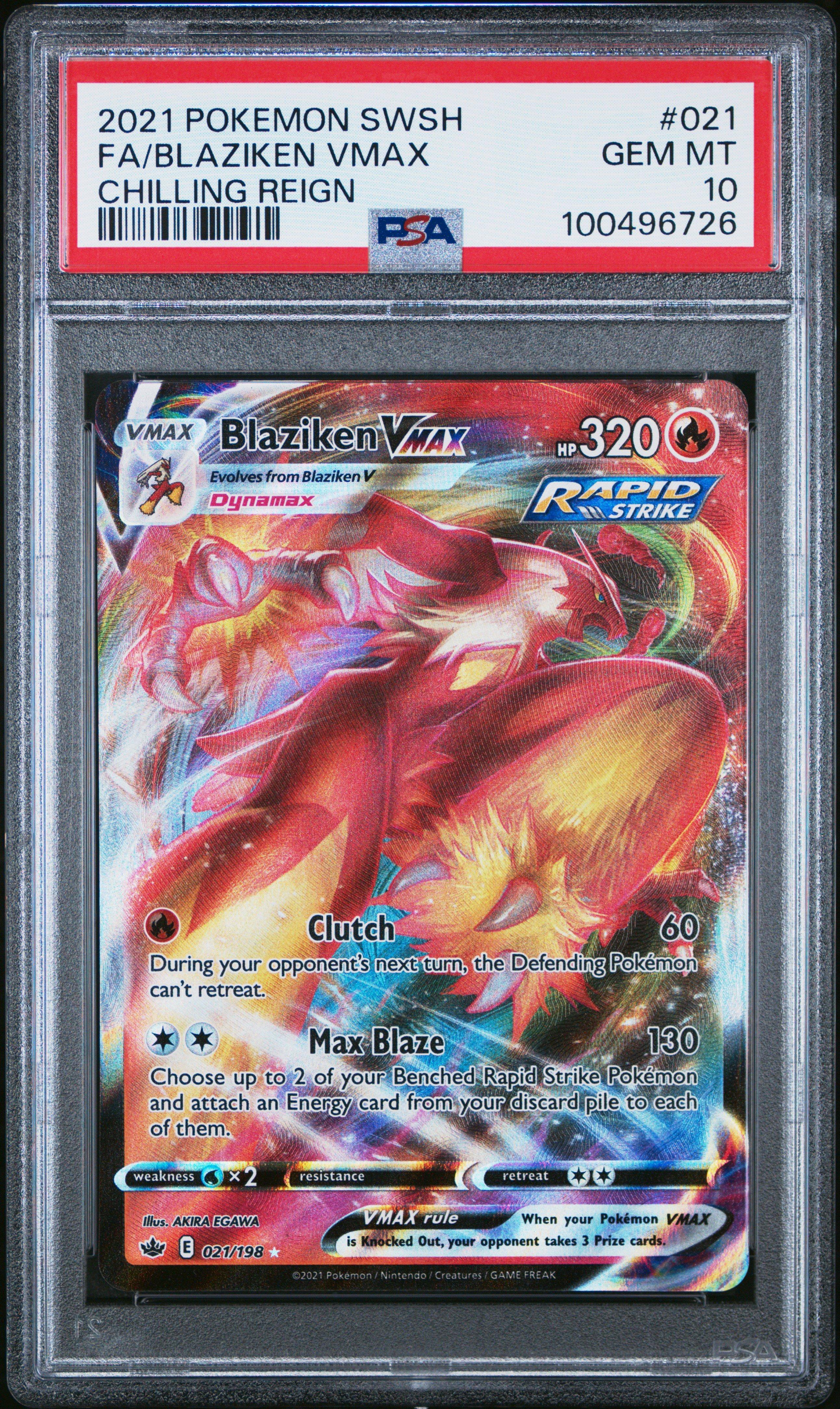 2021 Pokemon Sword & Shield Chilling Reign 021 Full Art/blaziken Vmax PSA
