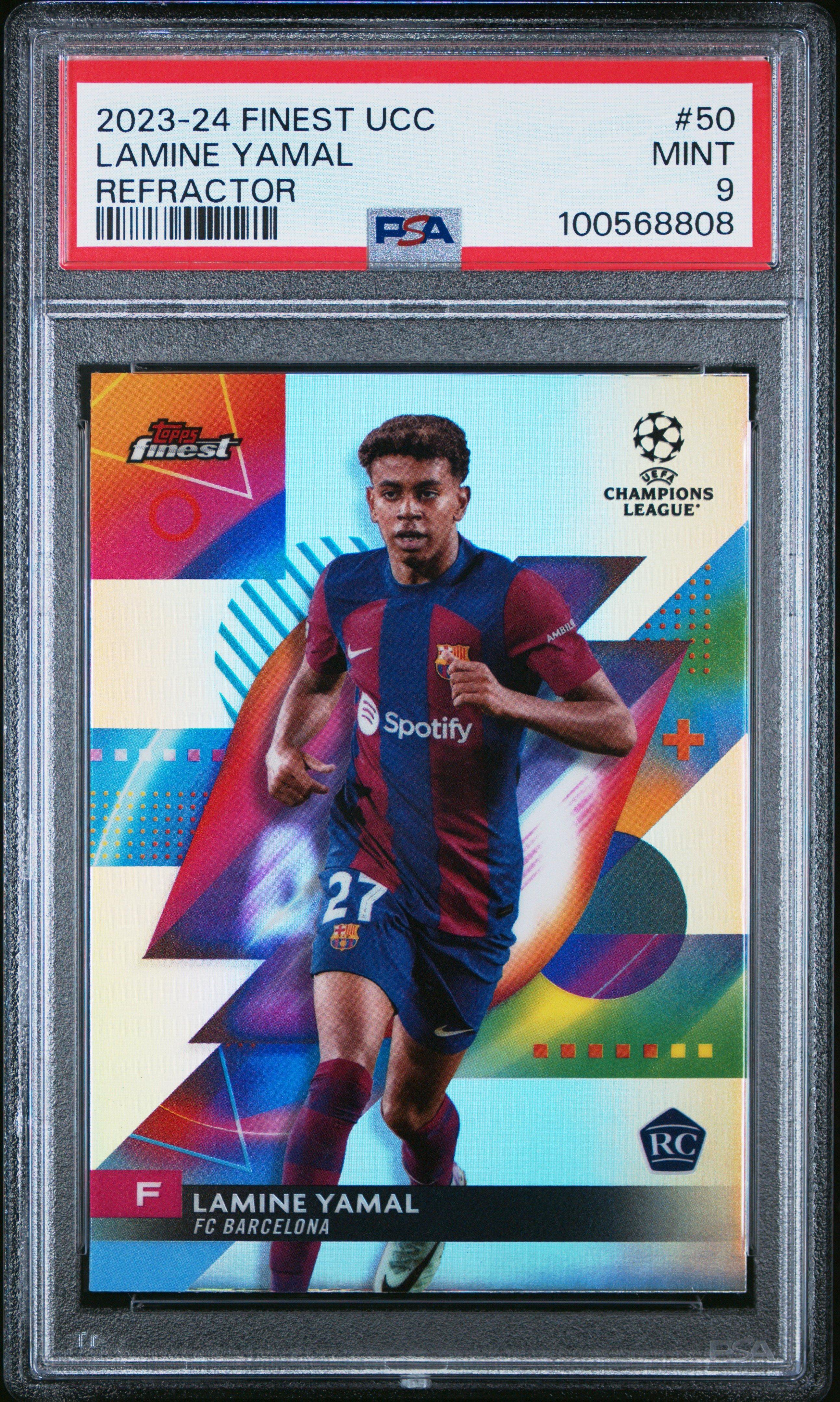 2023-24 Topps Finest Uefa Club Competitions 50 Lamine Yamal Refractor PSA 9
