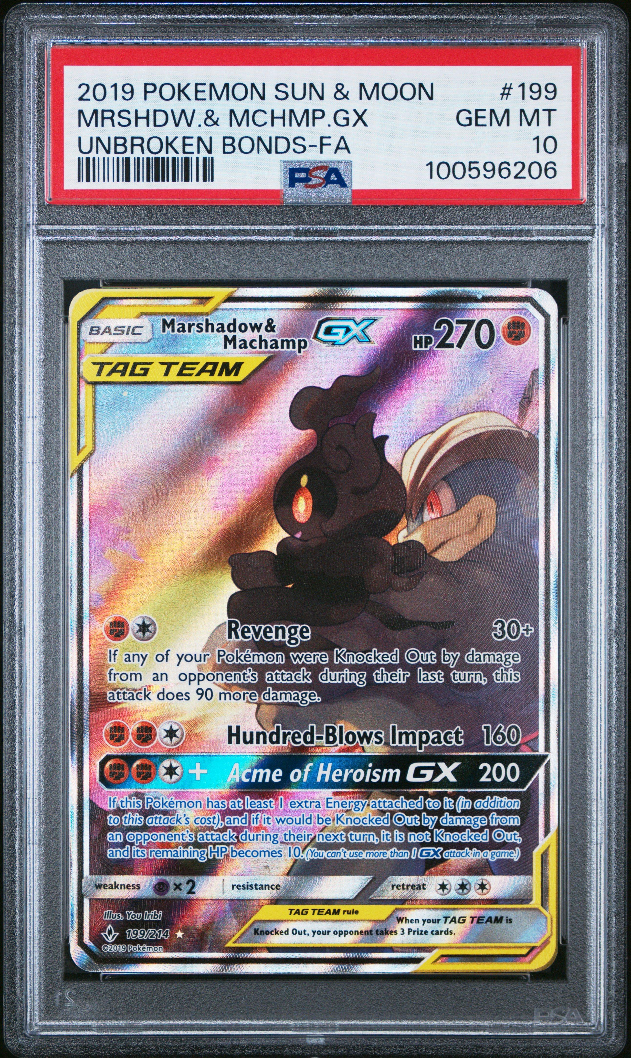 2019 Pokemon Sun & Moon Unbroken Bonds Full Art/marshadow & Machamp Gx PSA