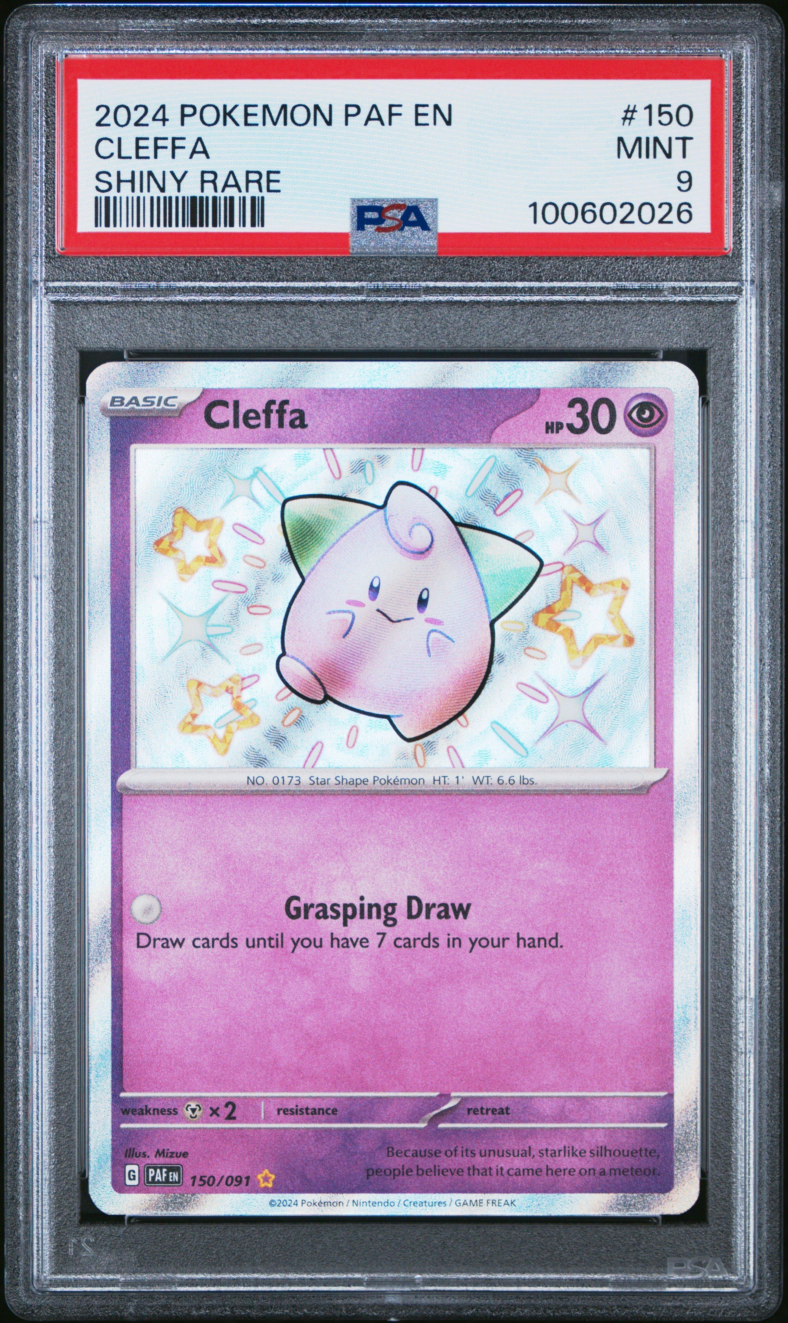2024 Pokemon Paf En-paldean Fates 150 Cleffa Shiny Rare PSA 9