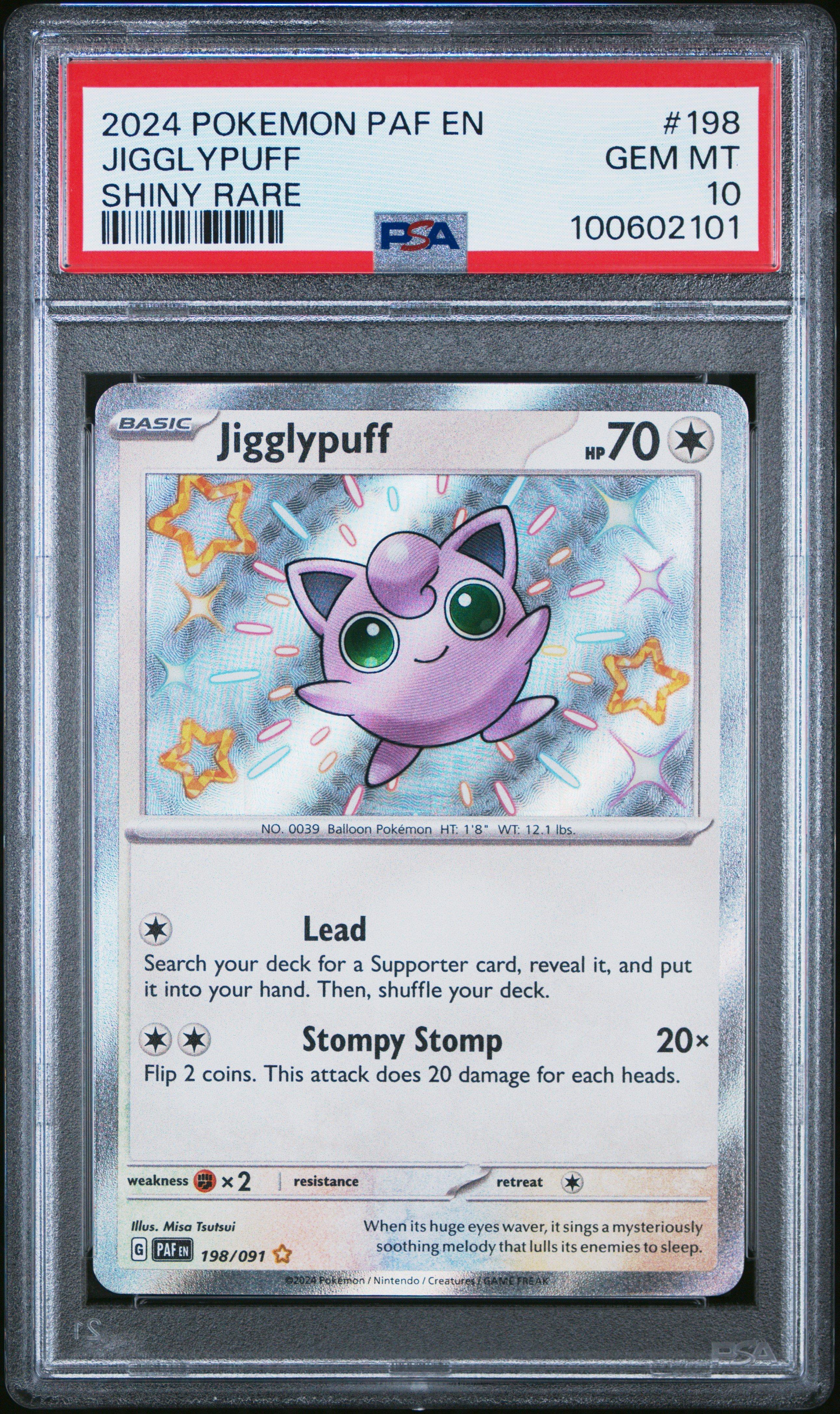 pokemon jigglypuff card 2024 Pokemon Paf En-paldean Fates 198 Jigglypuff Shiny Rare PSA 10 Graded  Card