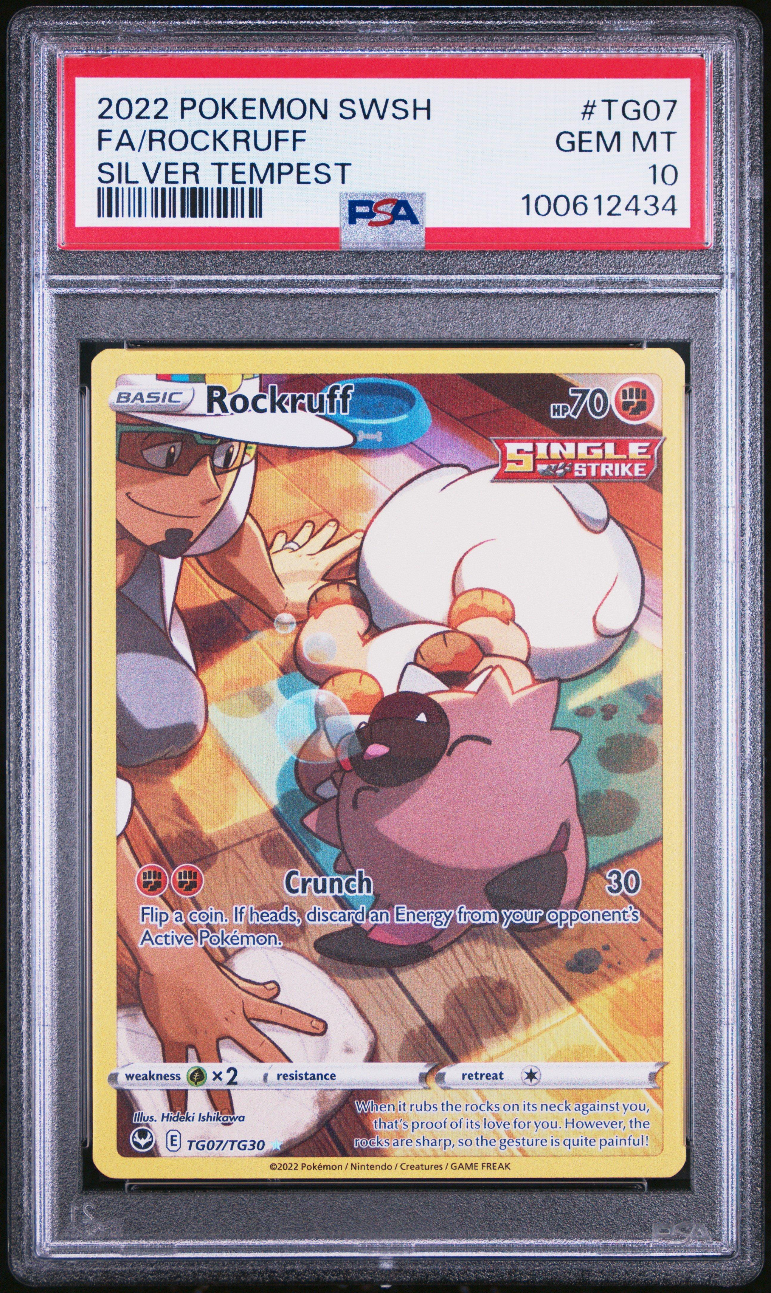 2022 Pokemon Sword & Shield Silver Tempest Tg07 Full Art/rockruff PSA