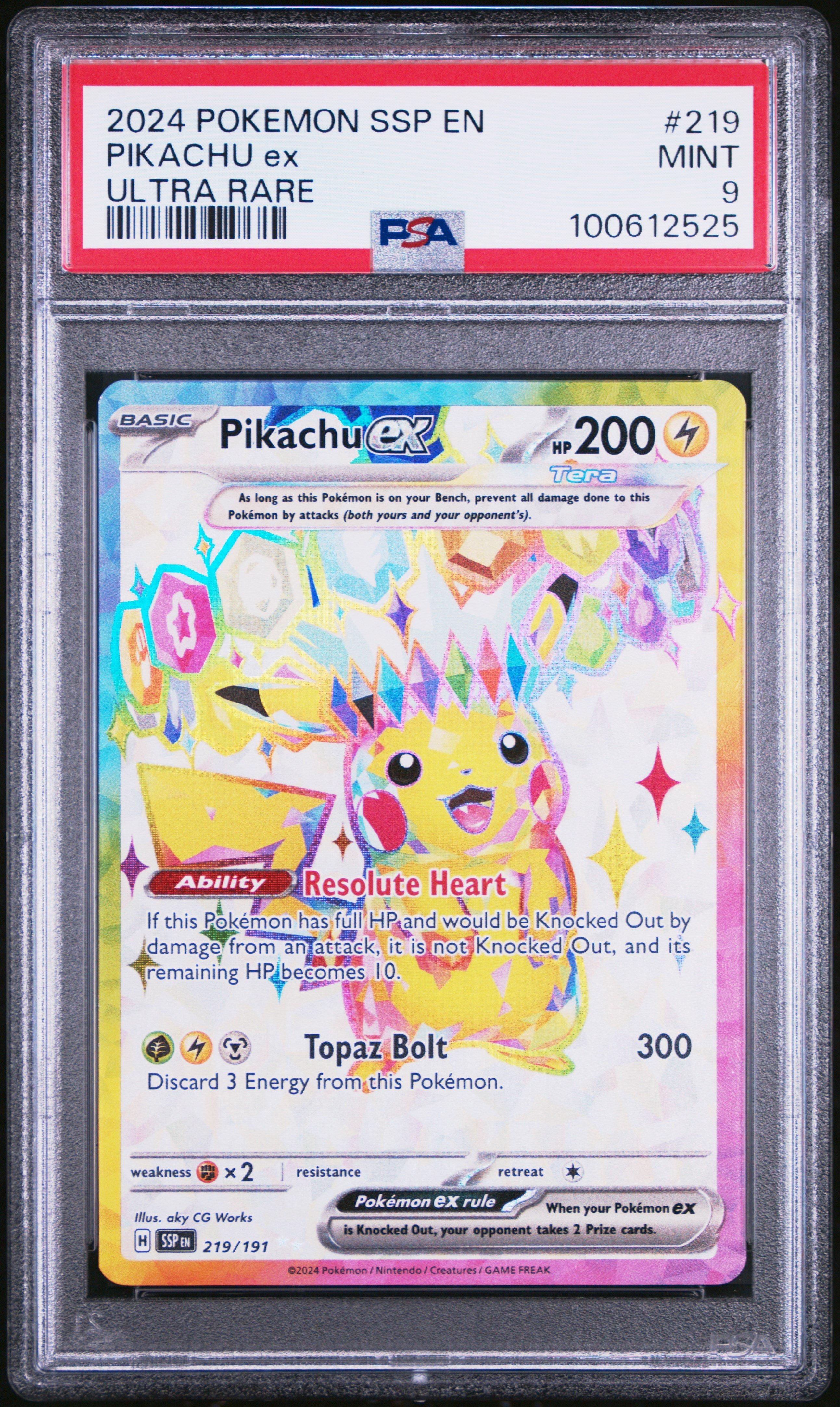 2024 Pokemon Ssp En-surging Sparks 219 Pikachu Ex Ultra Rare PSA 9