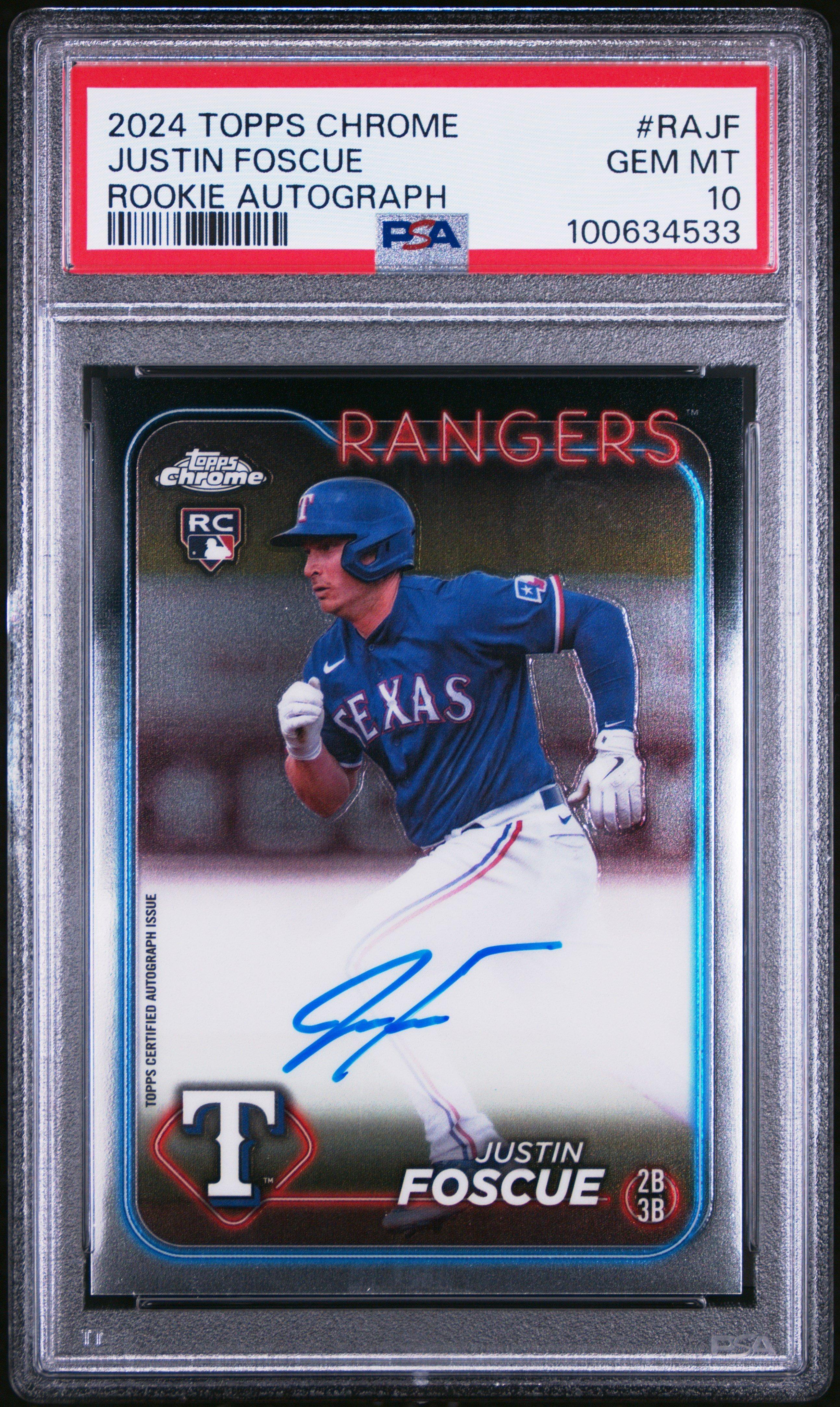 2024 Topps Chrome Rookie Autographs Rajf Justin Foscue PSA 10