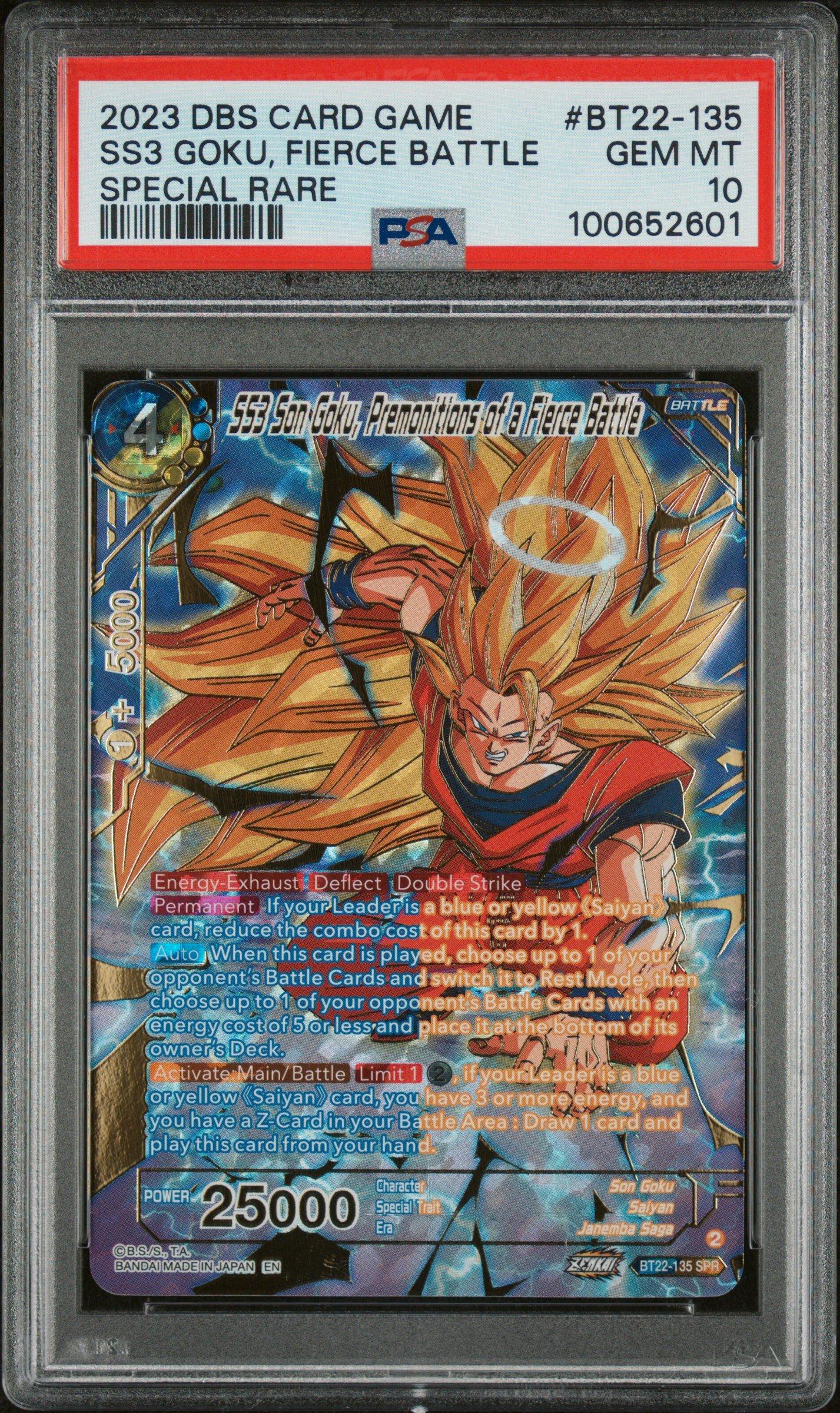 2023 Dragon Ball Super Card Game Series 22 Critical Blow Bt22-135 Ss3 Son Goku, Premonitions Of A Fierce Battle Special Rare PSA 10