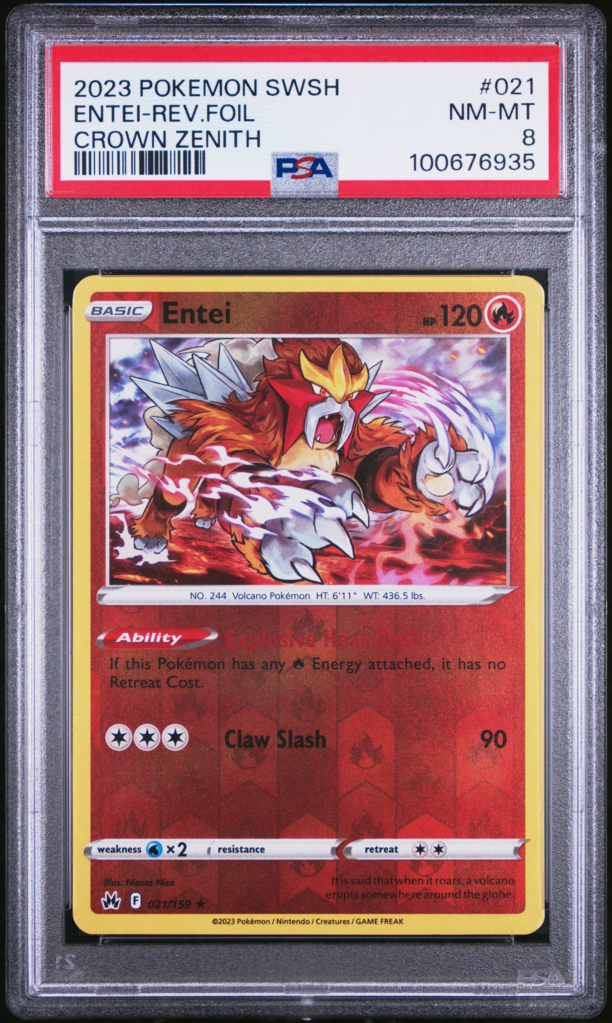 2023 Pokemon Sword And Shield Crown Zenith 021 Entei-reverse Foil PSA 8