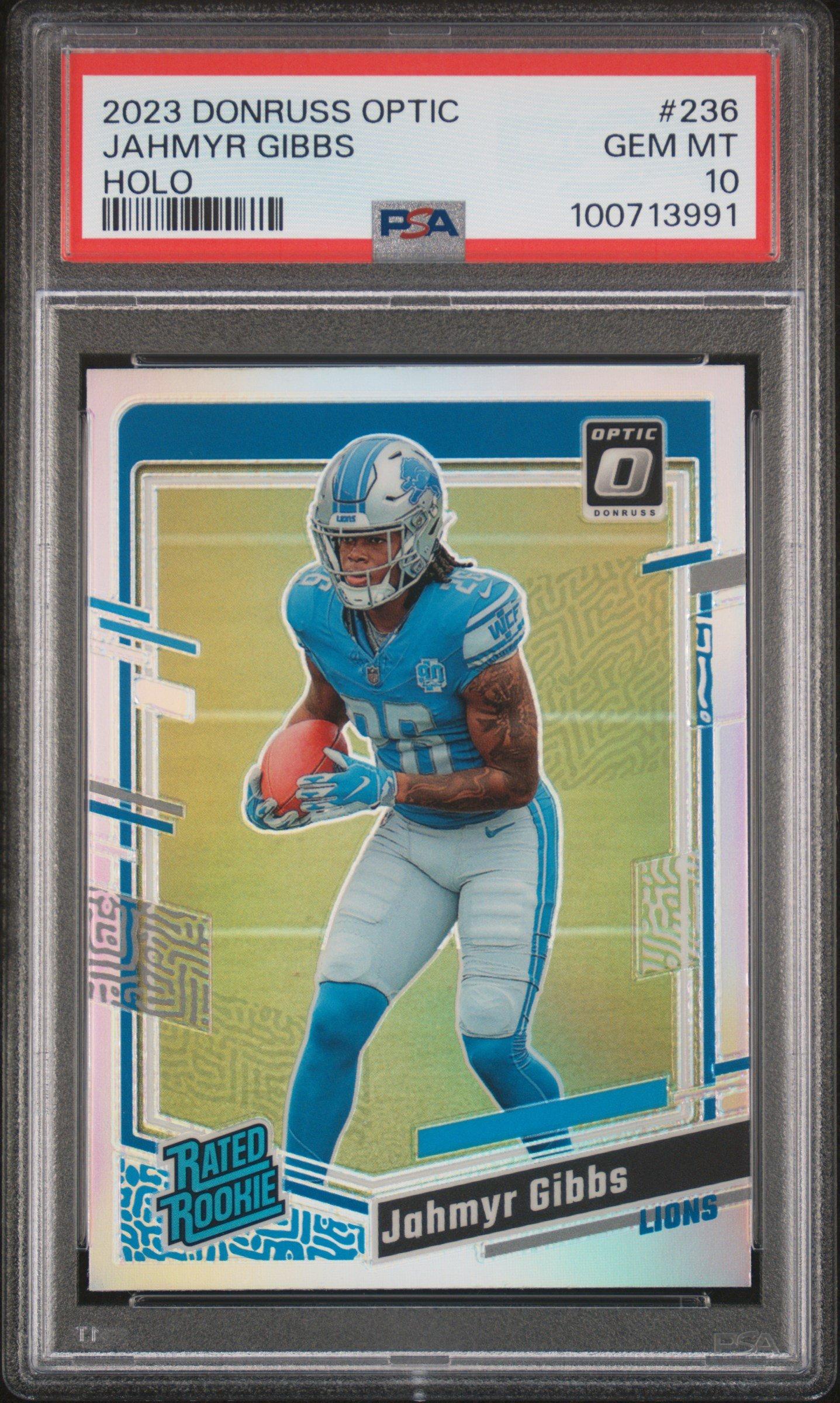 2023 Panini Donruss Optic 236 Jahmyr Gibbs Holo PSA