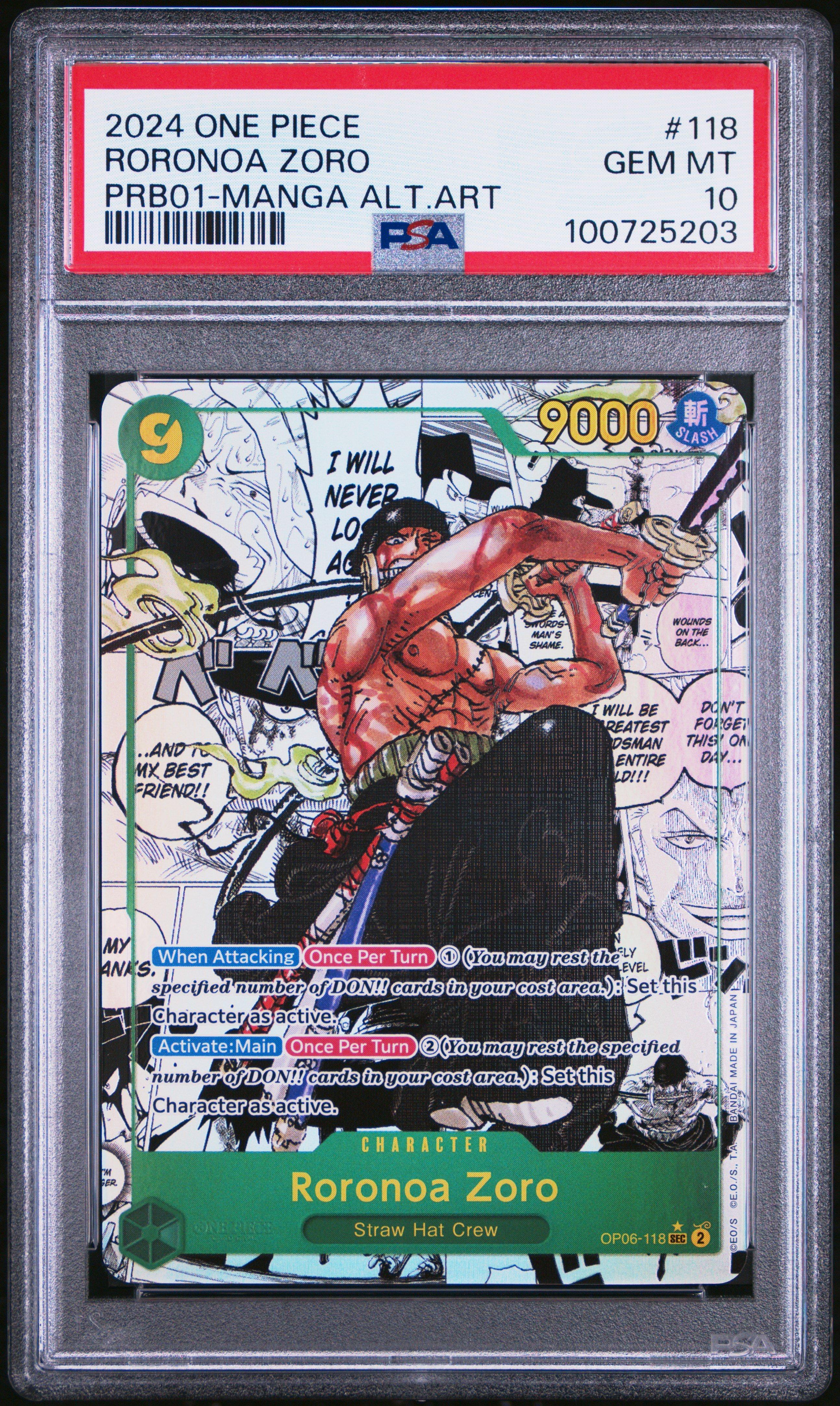 2024 One Piece Prb01-premium Booster -one Piece Card The Best- 118 Roronoa Zoro Manga Alternate Art PSA 10