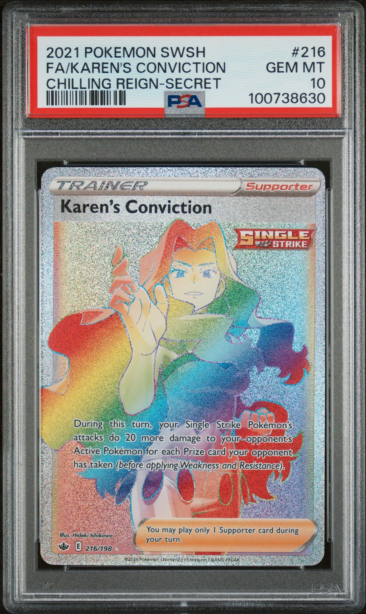 2021 Pokemon Sword & Shield Chilling Reign 216 Full Art/karen's Conviction Secret PSA 10