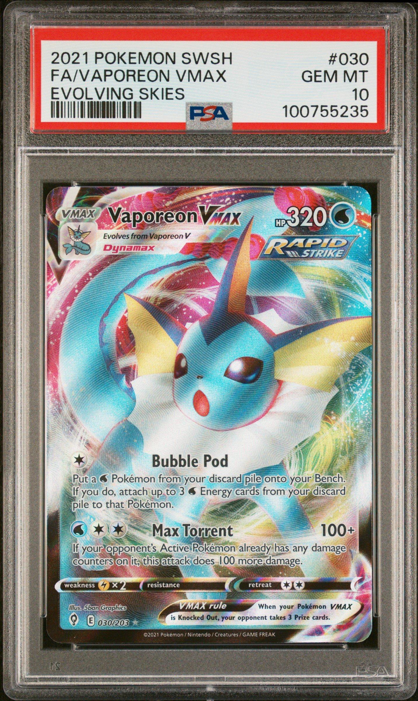 2021 Pokemon Sword & Shield Evolving Skies 030 Full Art/vaporeon Vmax PSA