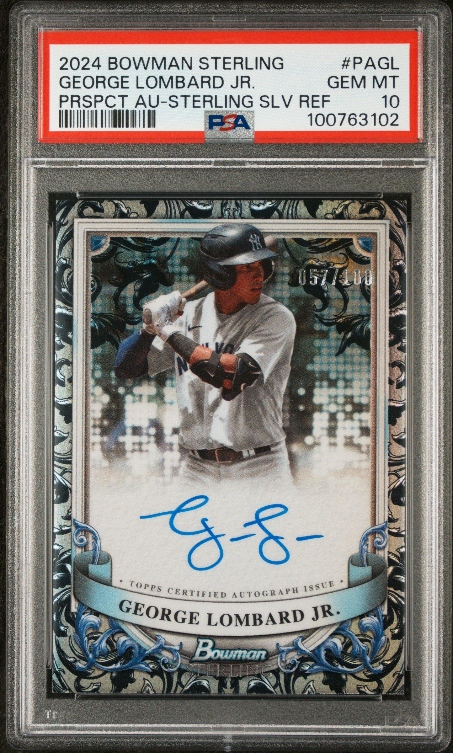 2024 Bowman Sterling Prospect Autographs Pagl George Lombard Jr. Sterling Silver Refractor PSA 10