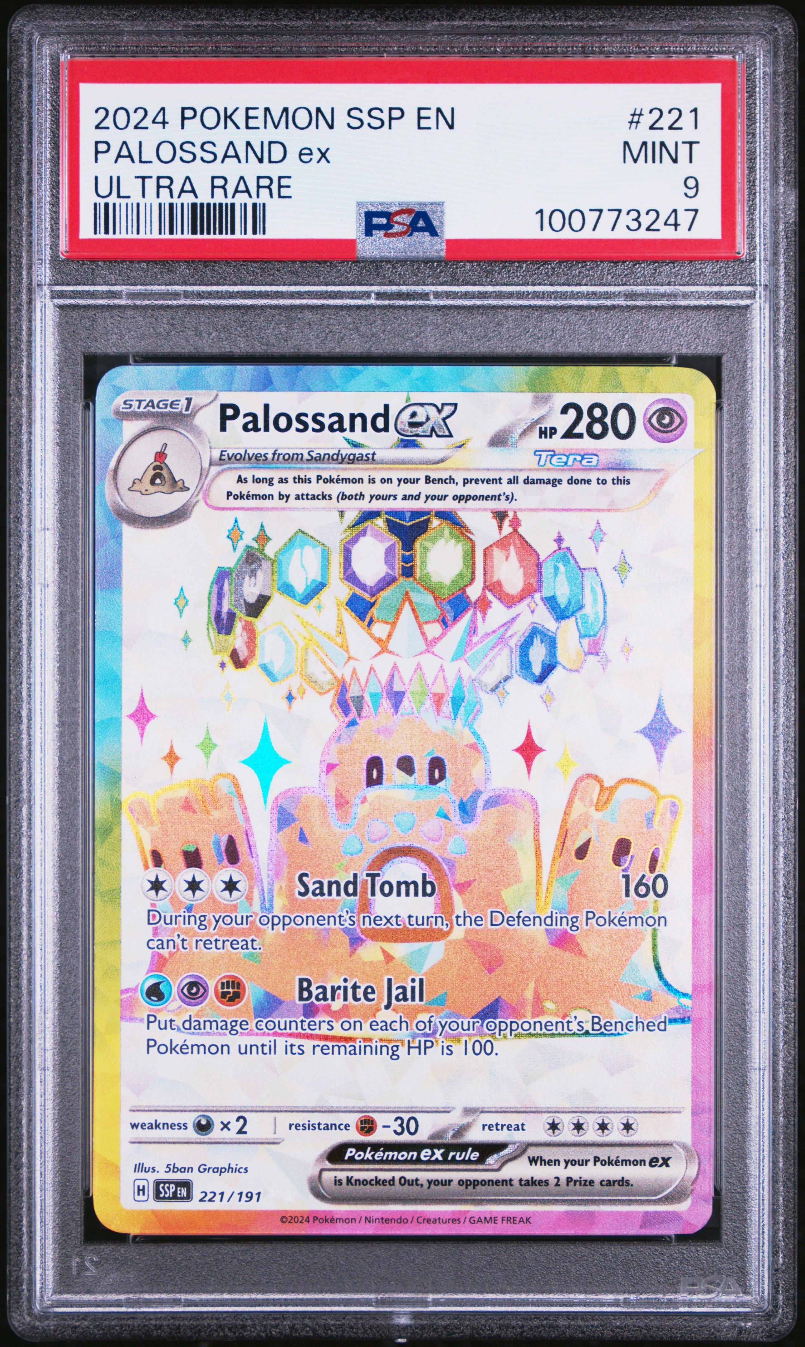 2024 Pokemon Ssp En-surging Sparks 221 Palossand Ex Ultra Rare PSA 9