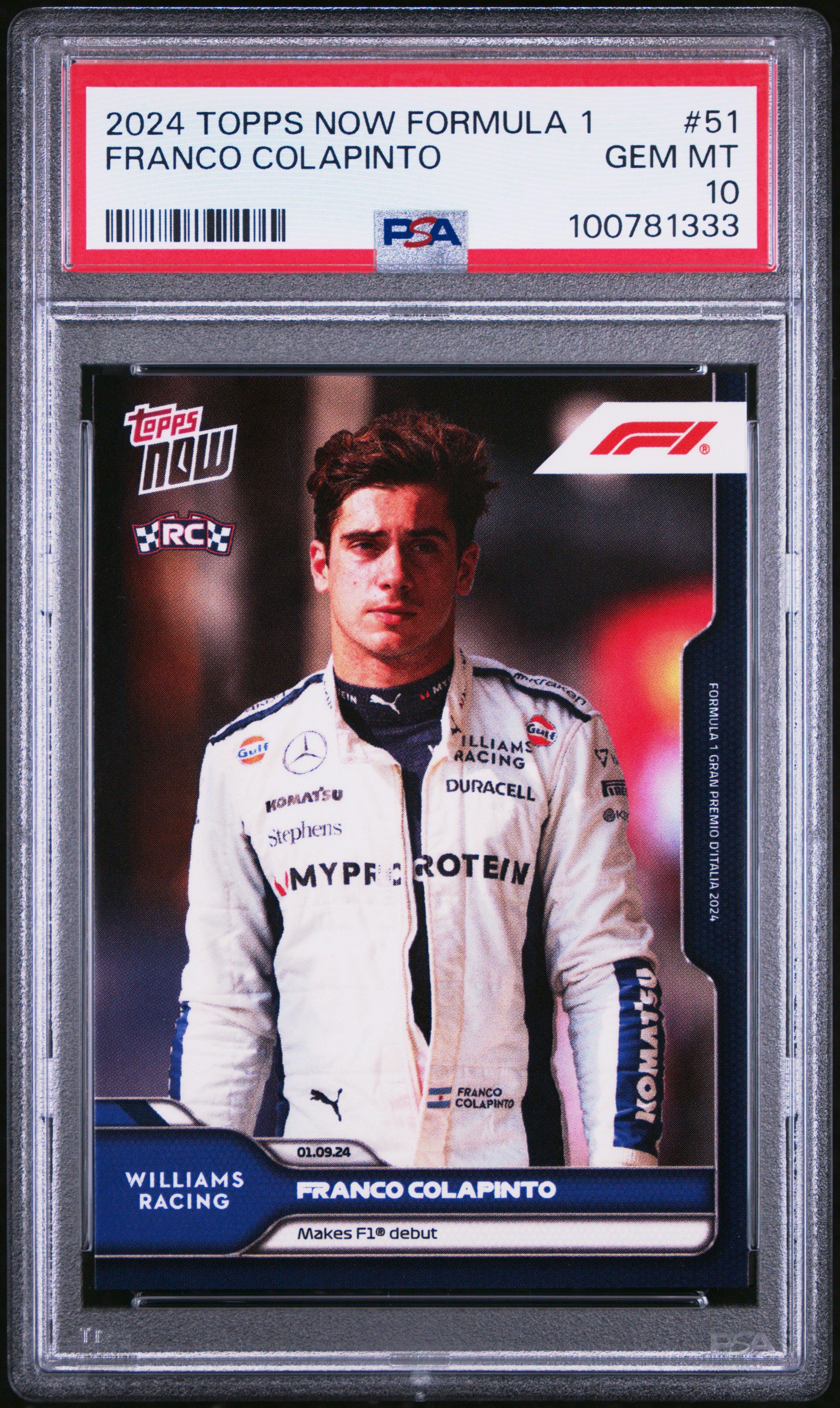 2024 Topps Now Formula 1 51 Franco Colapinto PSA 10
