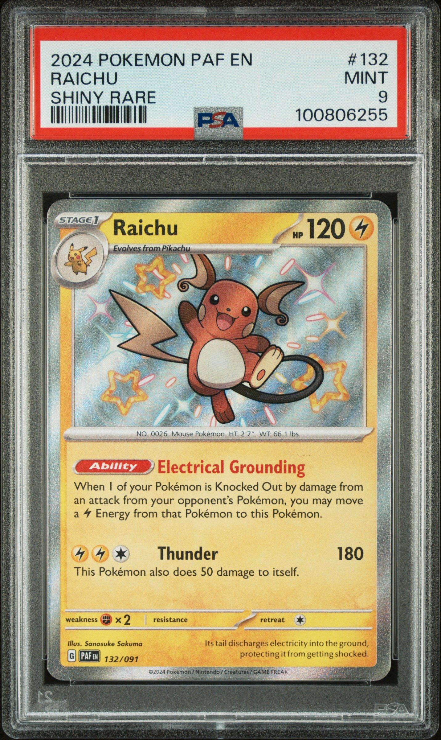 2024 Pokemon Paf En-paldean Fates 132 Raichu Shiny Rare PSA