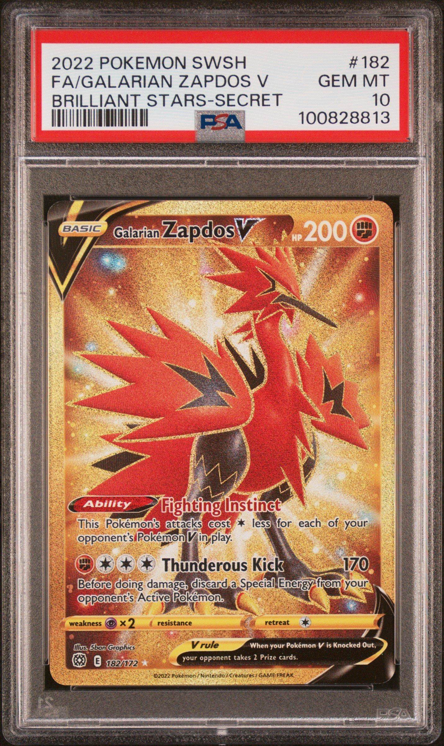 2022 Pokemon Sword & Shield Brilliant Stars 182 Full Art/galarian Zapdos V Secret PSA