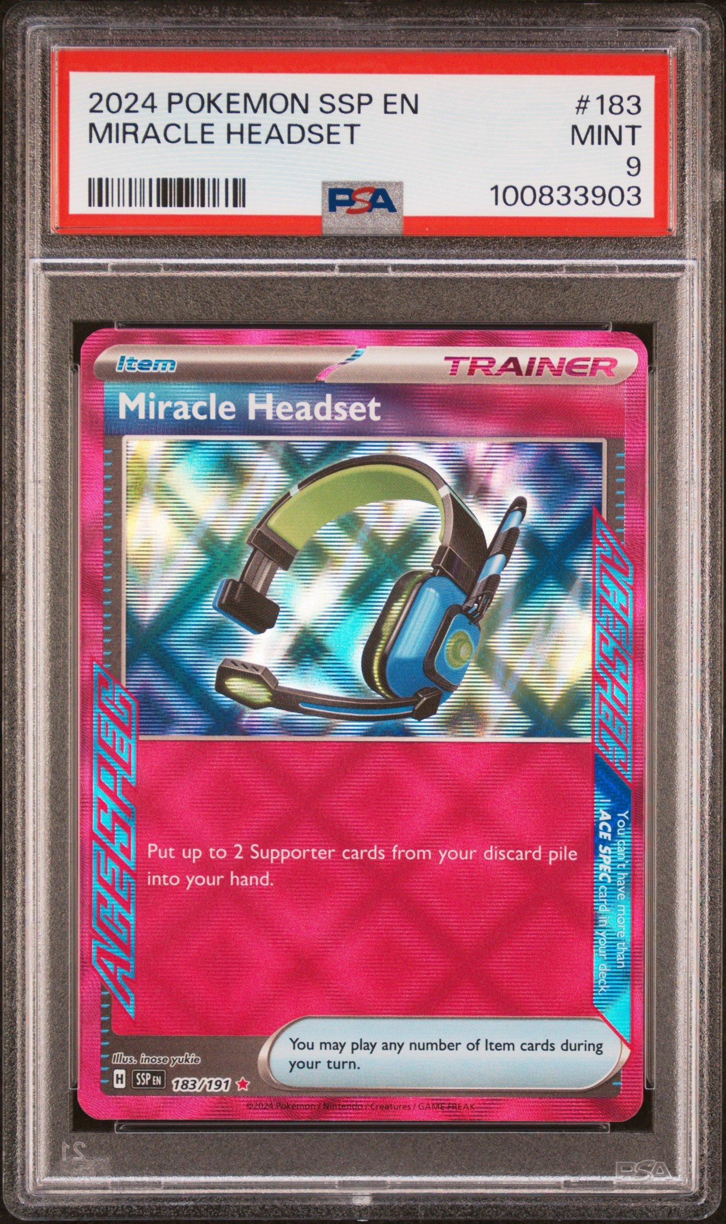 miracle headset pokemon card 2024 Pokemon Ssp En-surging Sparks 183 Miracle Headset PSA 9 Graded Card