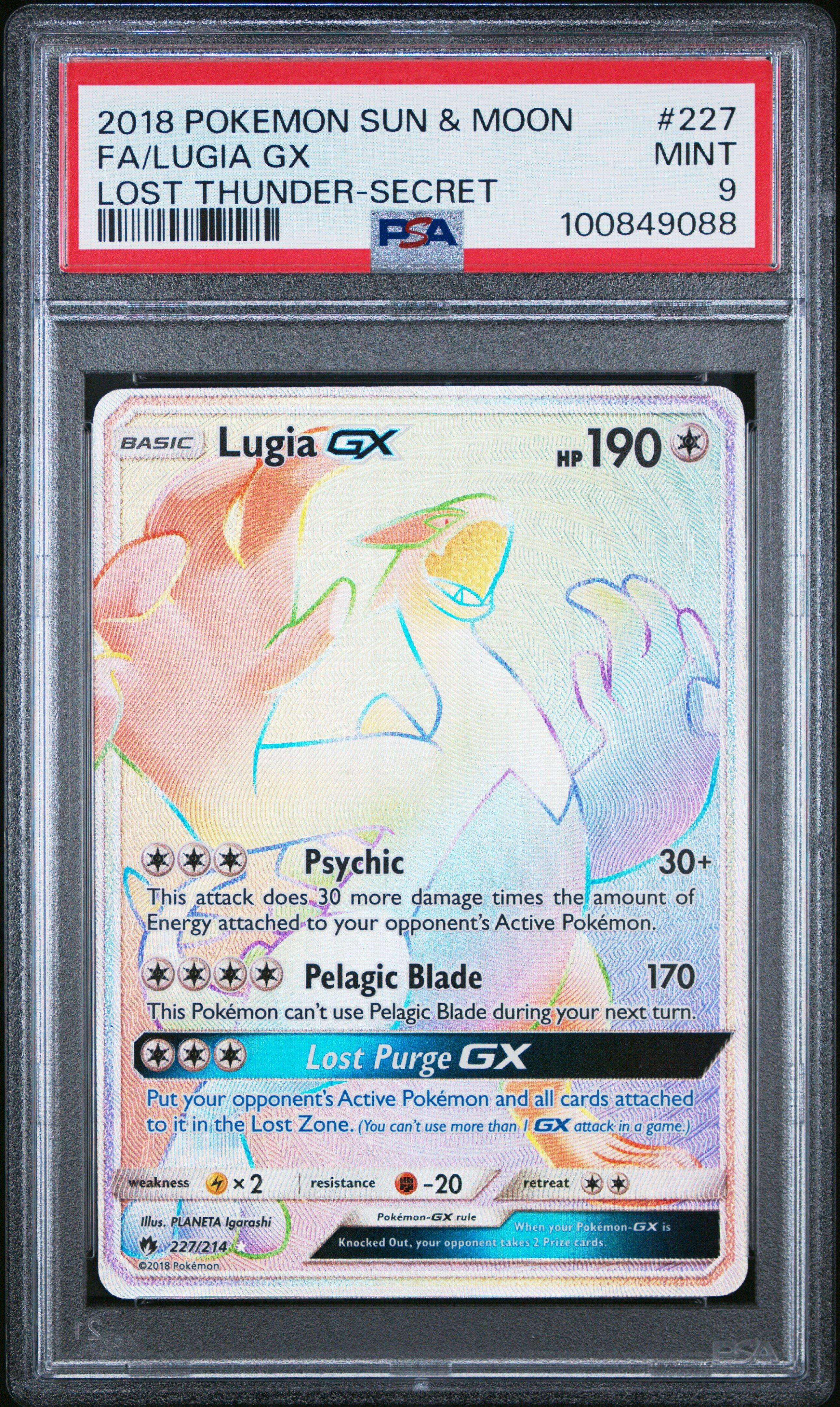 2018 Pokemon Sun & Moon Lost Thunder 227 Full Art/lugia Gx Secret PSA