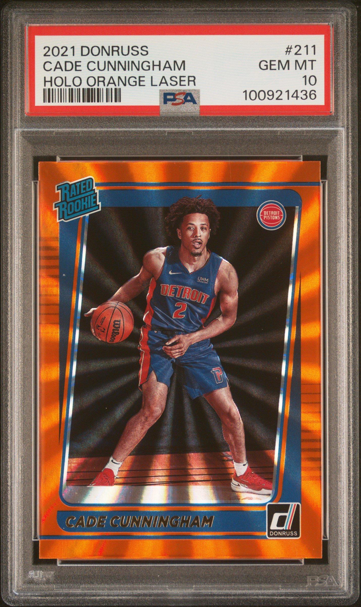 2021 Panini Donruss 211 Cade Cunningham Holo Orange Laser PSA 10