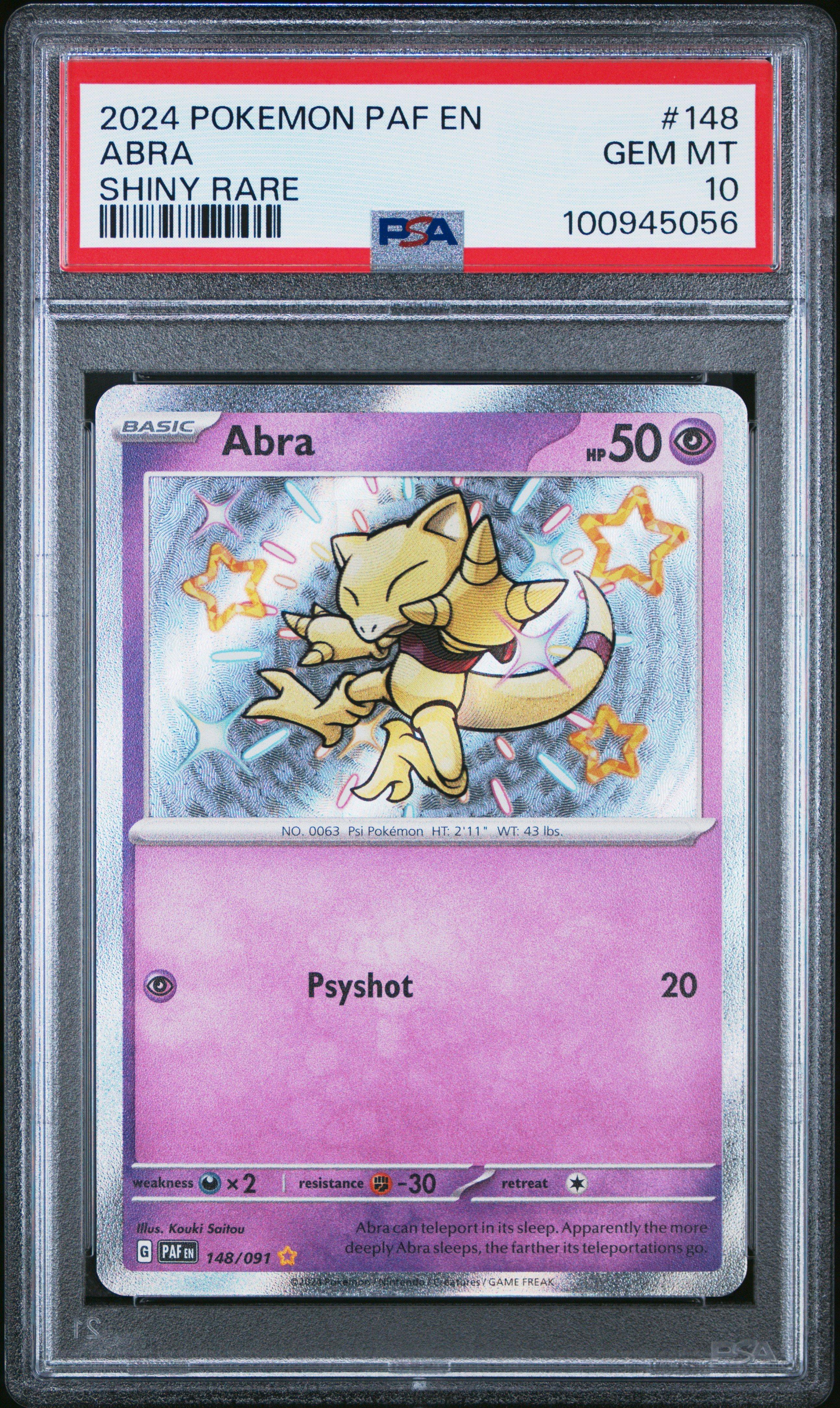 2024 Pokemon Paf En-paldean Fates 148 Abra Shiny Rare PSA 10