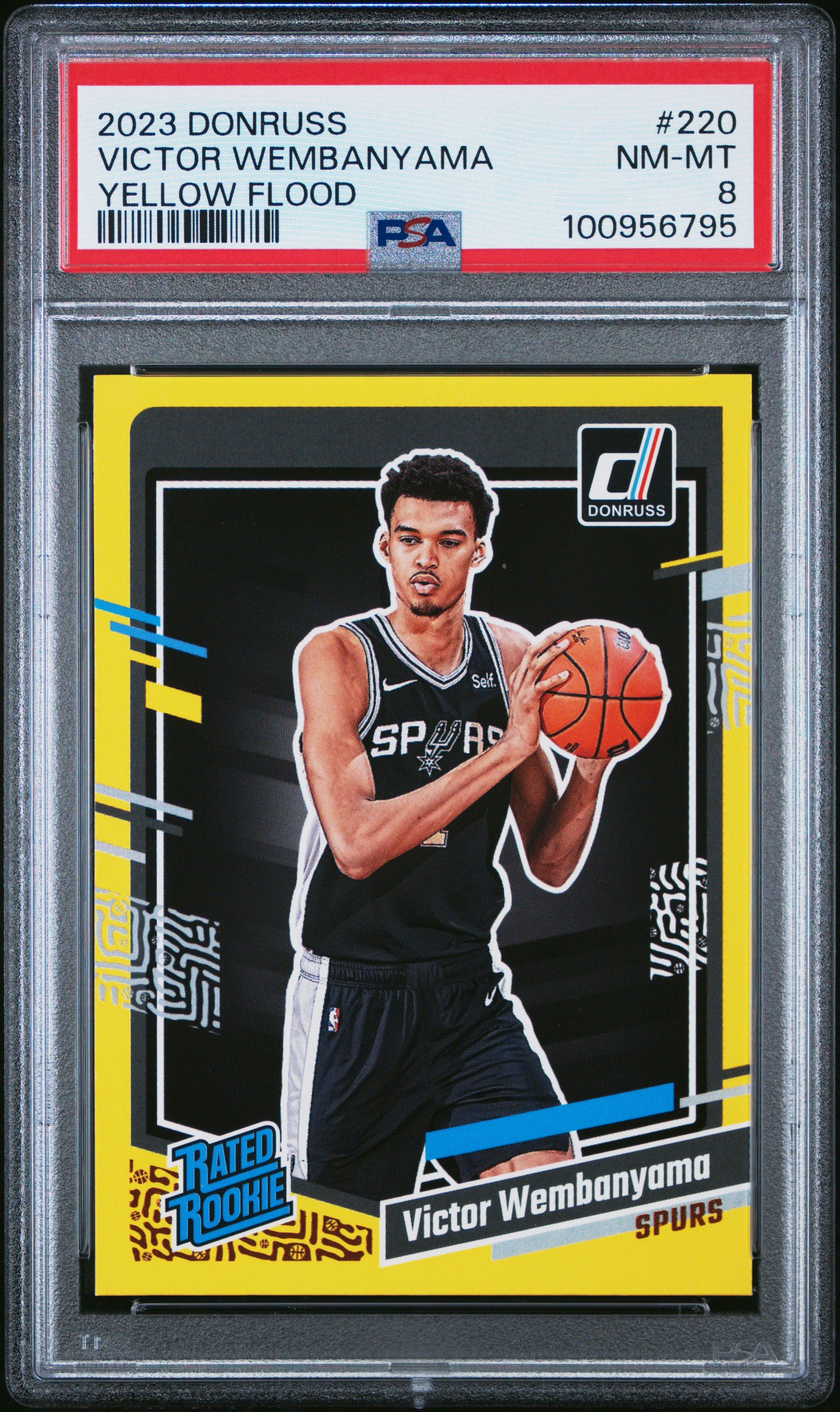 2023 Panini Donruss 220 Victor Wembanyama Yellow Flood PSA 8