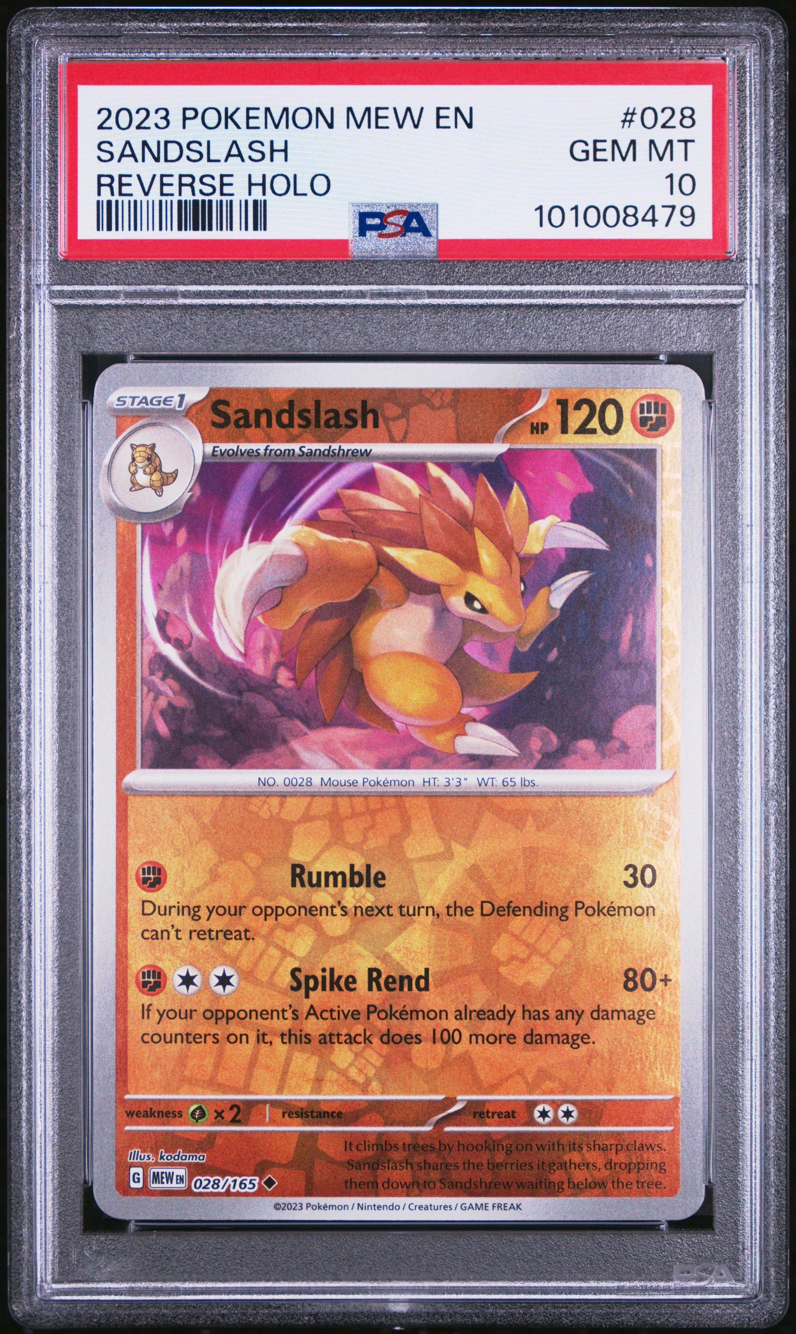 2023 Pokemon Mew En-151 028 Sandslash Reverse Holo PSA 10
