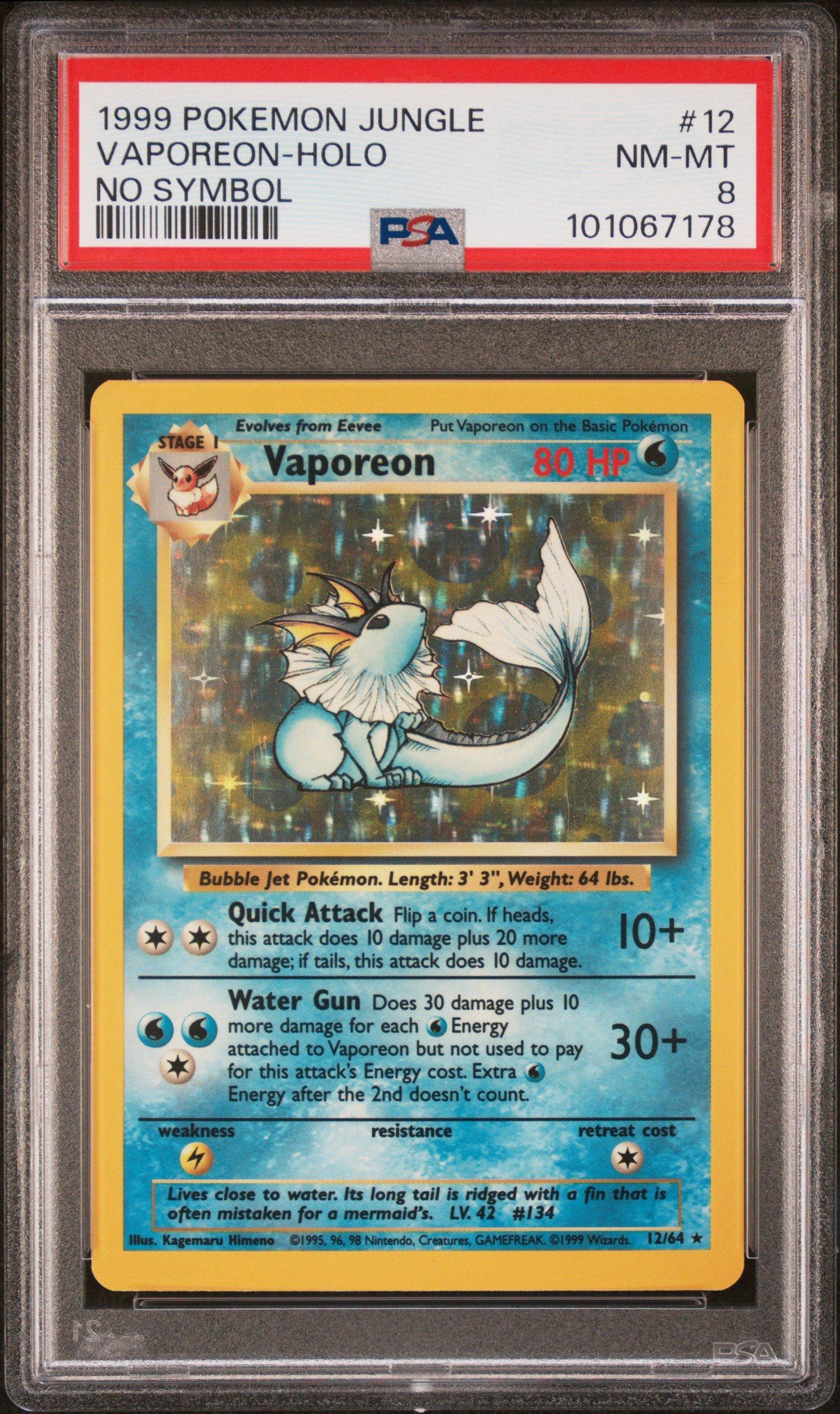 1999 Pokemon Jungle 12 Vaporeon-holo No Symbol PSA