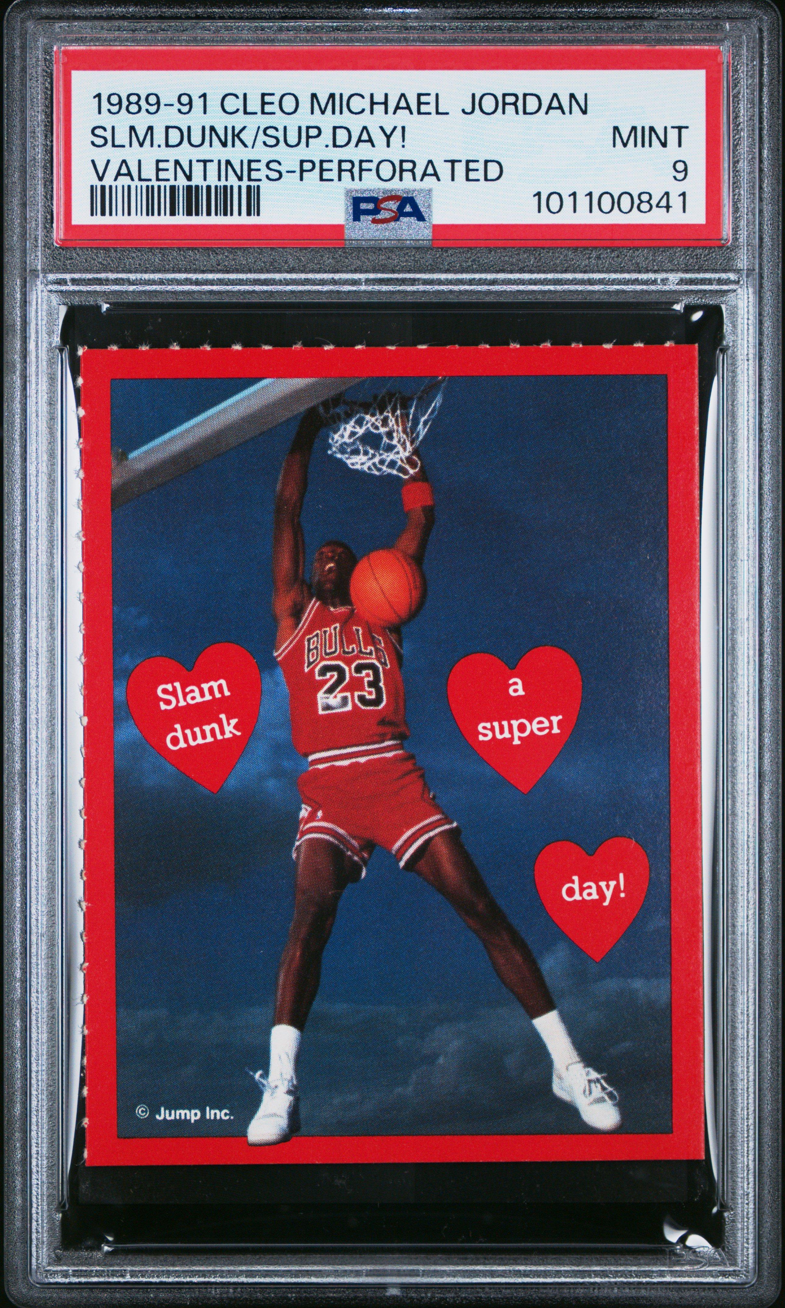 1989-1991 Cleo Michael Jordan Valentines Slam Dunk A Super Day! Perforated PSA 9