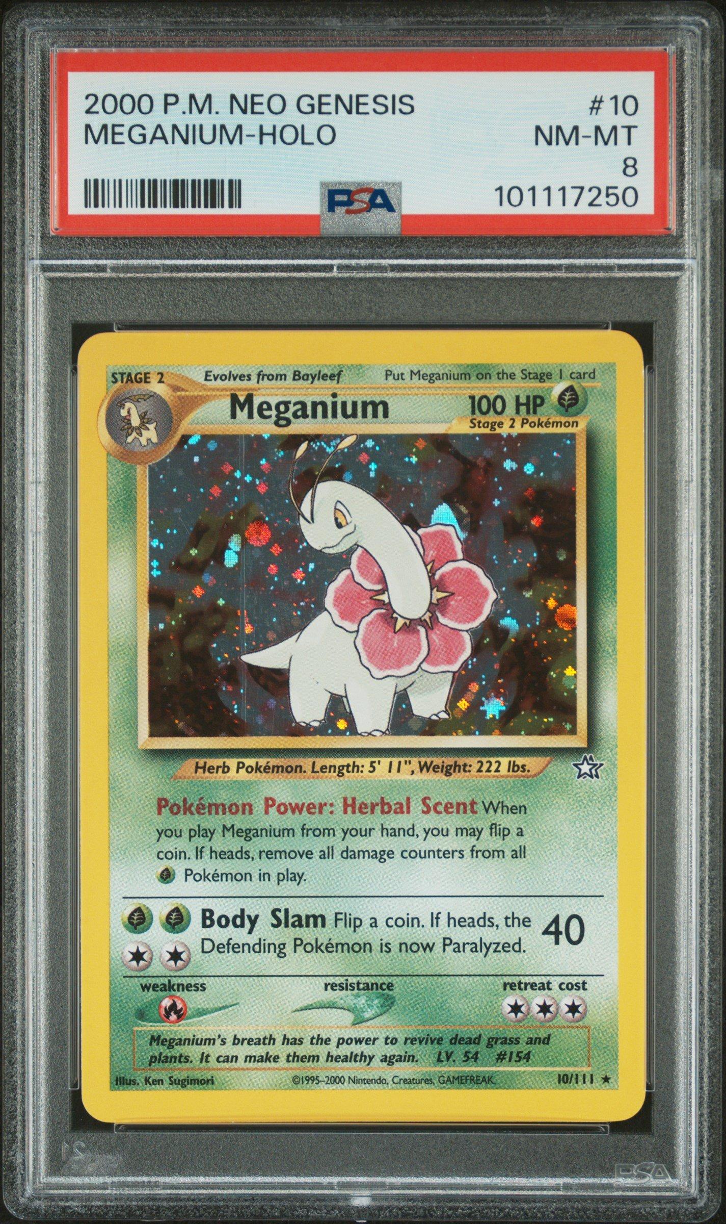 2000 Pokemon Neo Genesis 10 Meganium-holo PSA 8