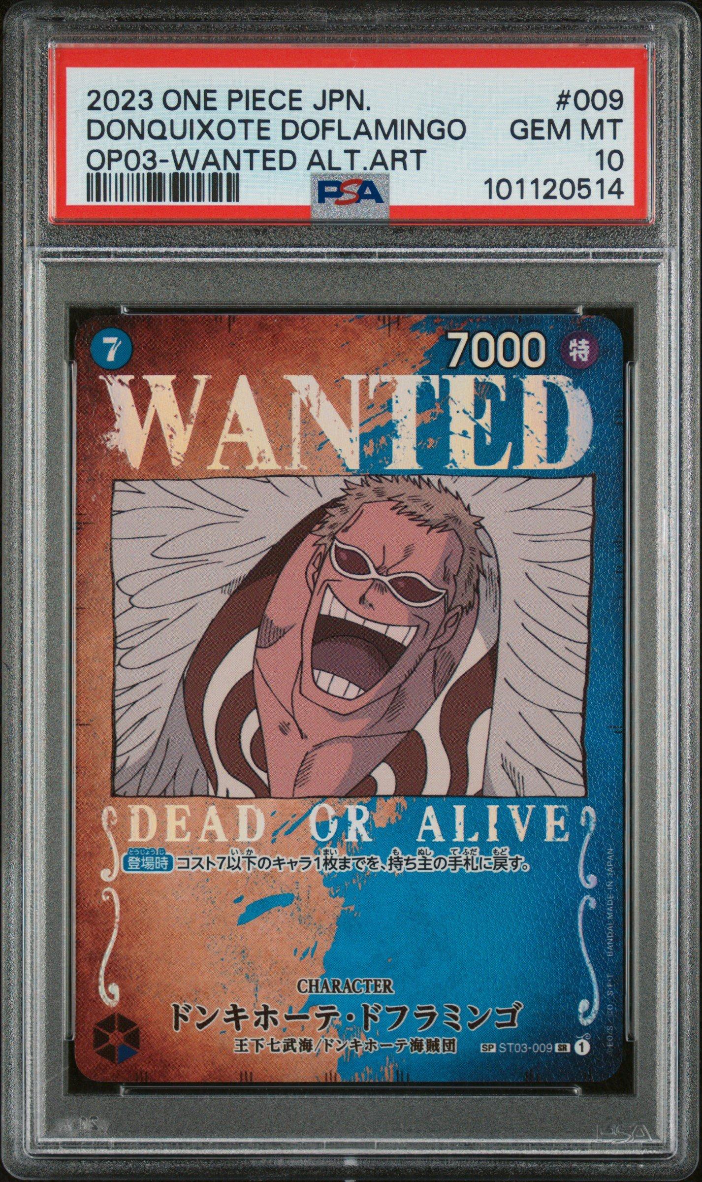 2023 One Piece Japanese Op03-pillars Of Strength 009 Donquixote Doflamingo Wanted Alternate Art PSA 10