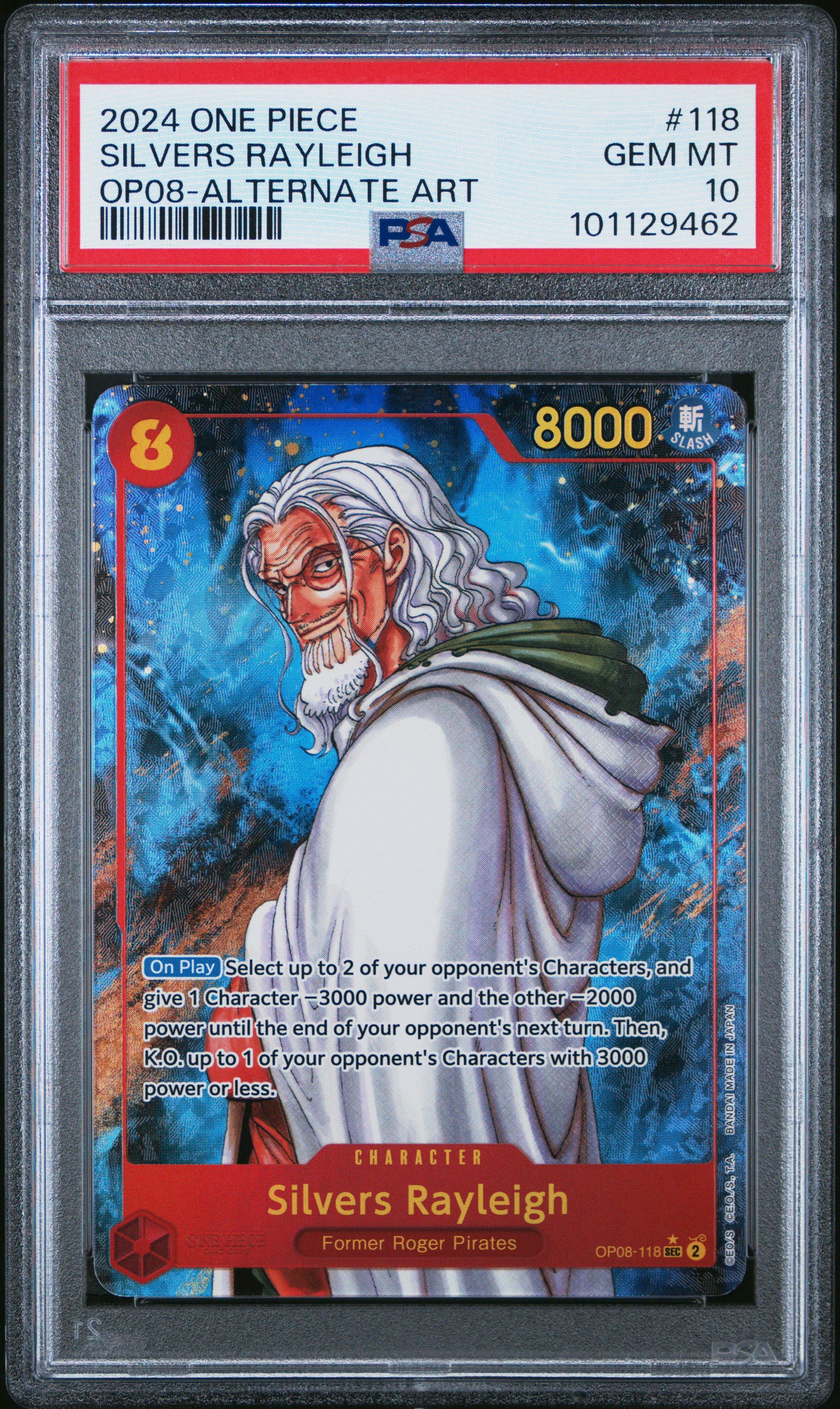 2024 One Piece Op08-two Legends 118 Silvers Rayleigh Alternate Art PSA 10