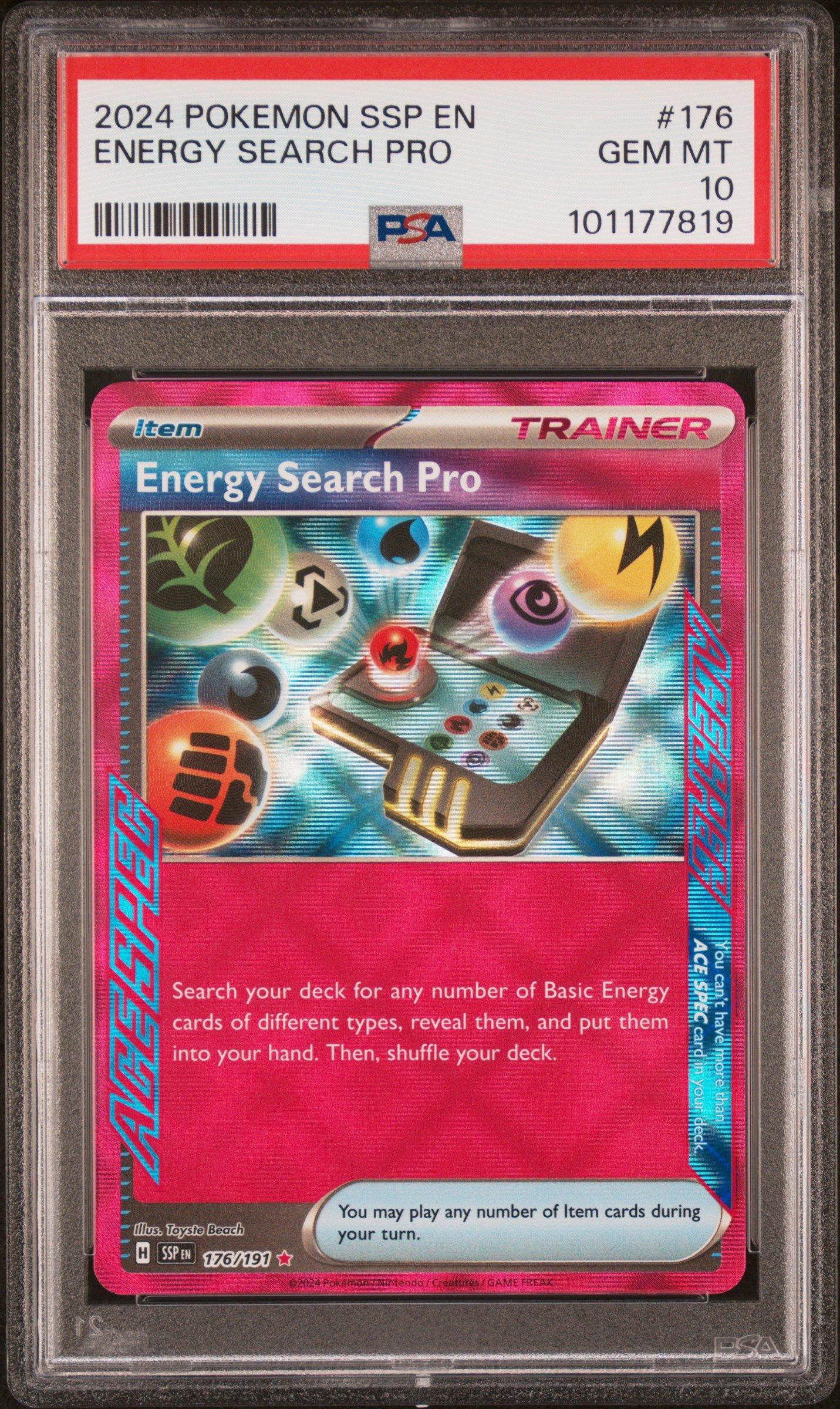 2024 Pokemon Ssp En-surging Sparks 176 Energy Search Pro PSA 10