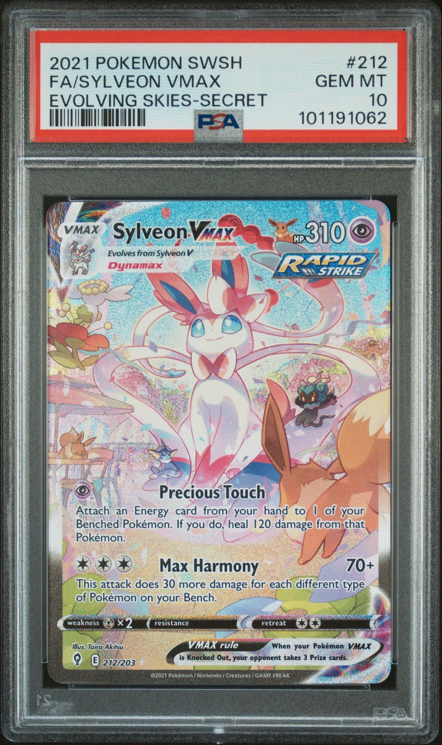 sylveon full art pokemon card Sylveon VMAX 2021 Pokemon Evolving Skies Secret Rare #212 PSA Authenticated 10 Card