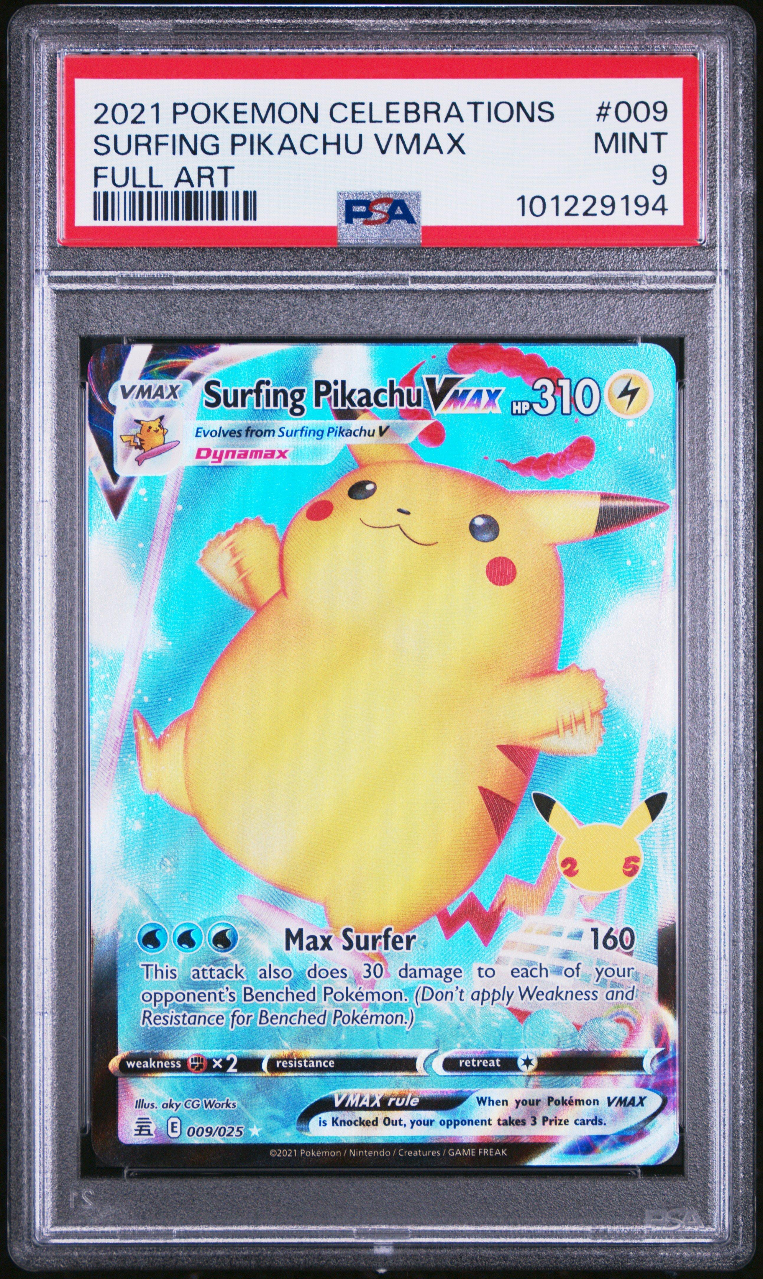 2021 Pokemon Celebrations 009 Full Art/surfing Pikachu Vmax PSA 9