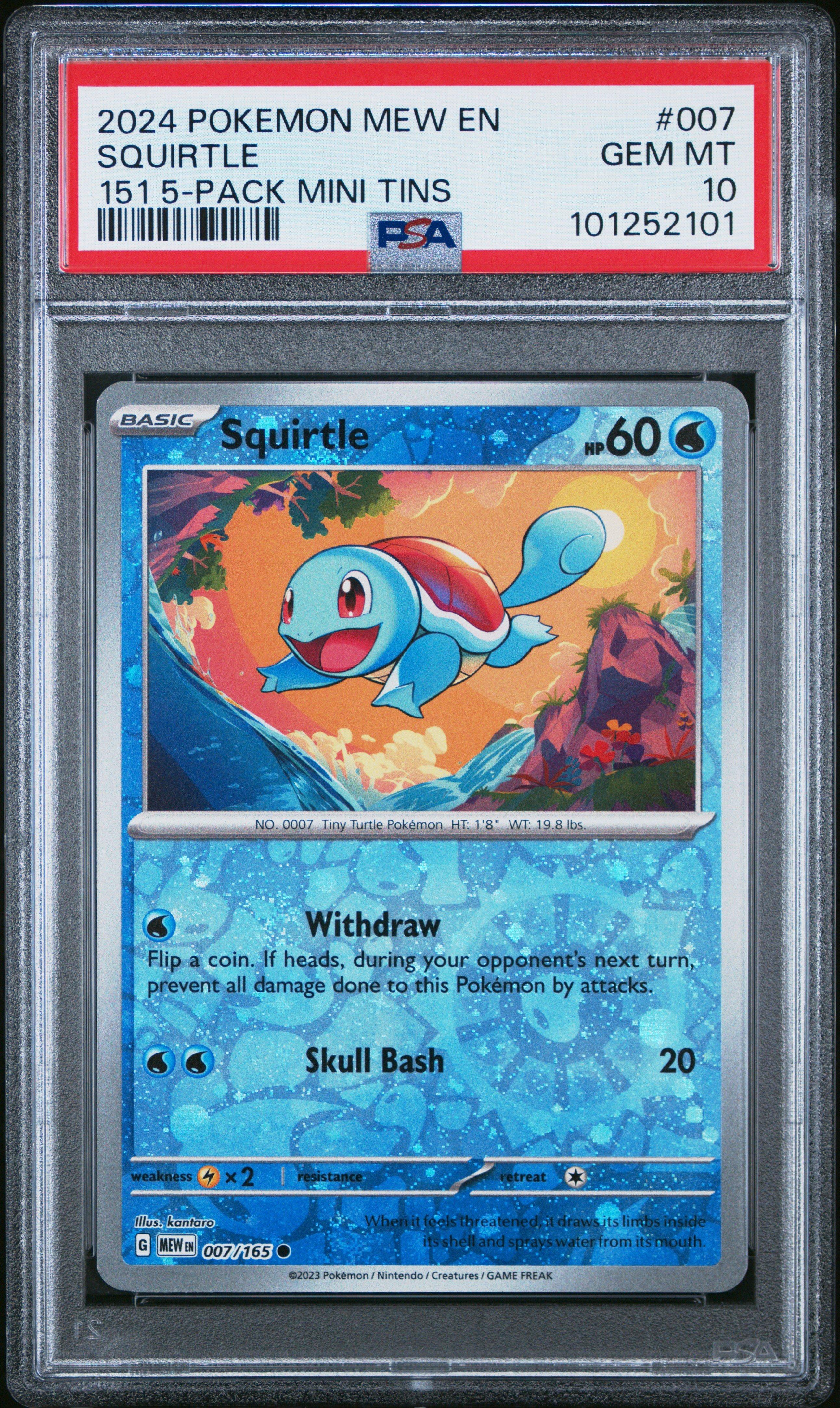 2024 Pokemon Mew En-151 007 Squirtle 151 5-pack Mini Tins PSA