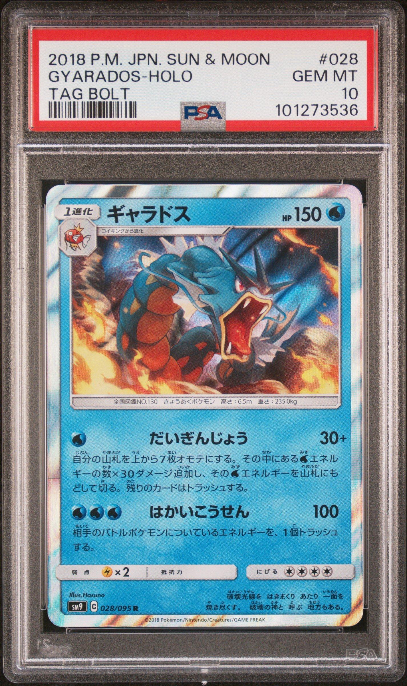 2018 Pokemon Japanese Sun & Moon Tag Bolt 028 Gyarados-holo PSA 10