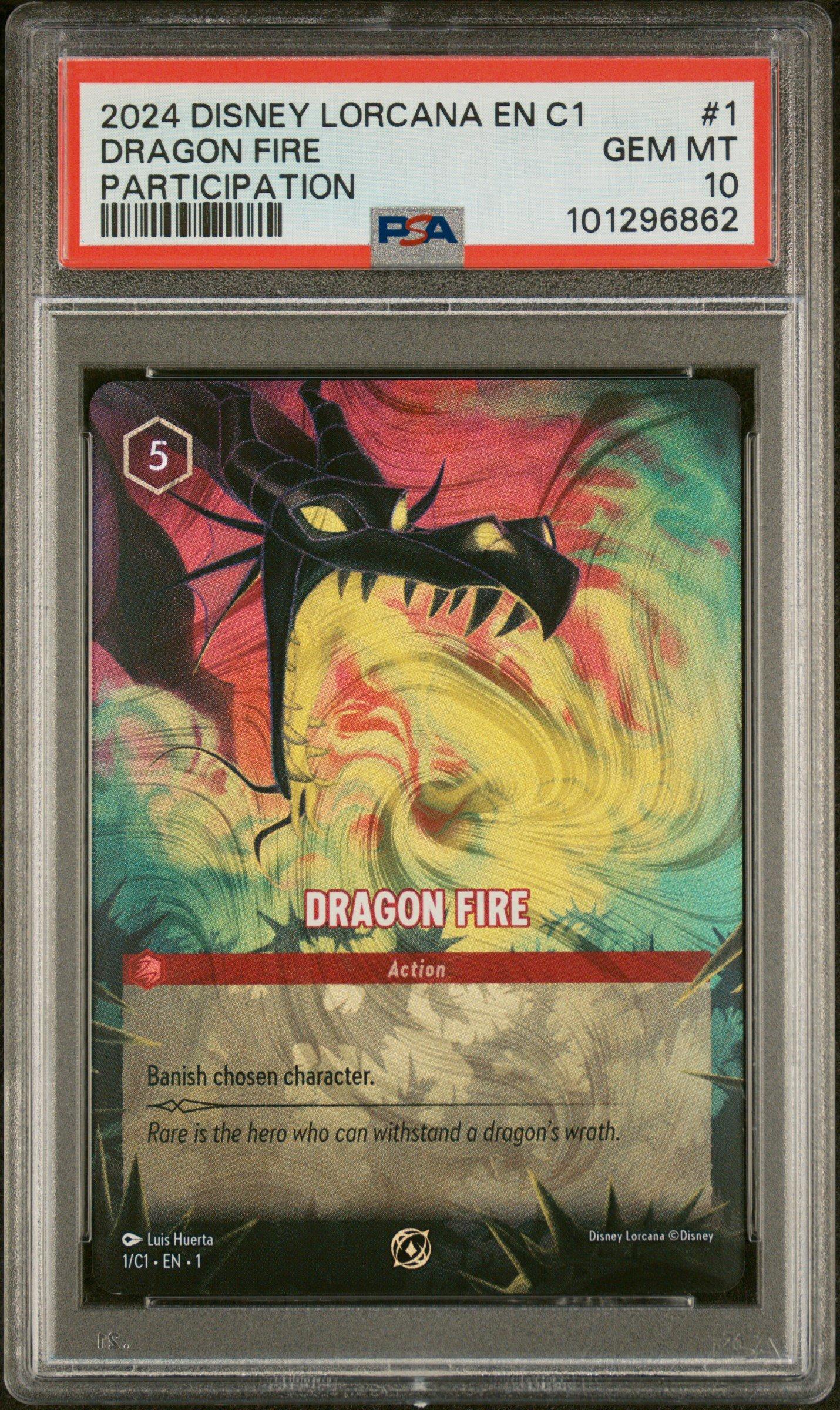 2024 Disney Lorcana En C1-lorcana Challenge Promo 1 Dragon Fire Participation PSA