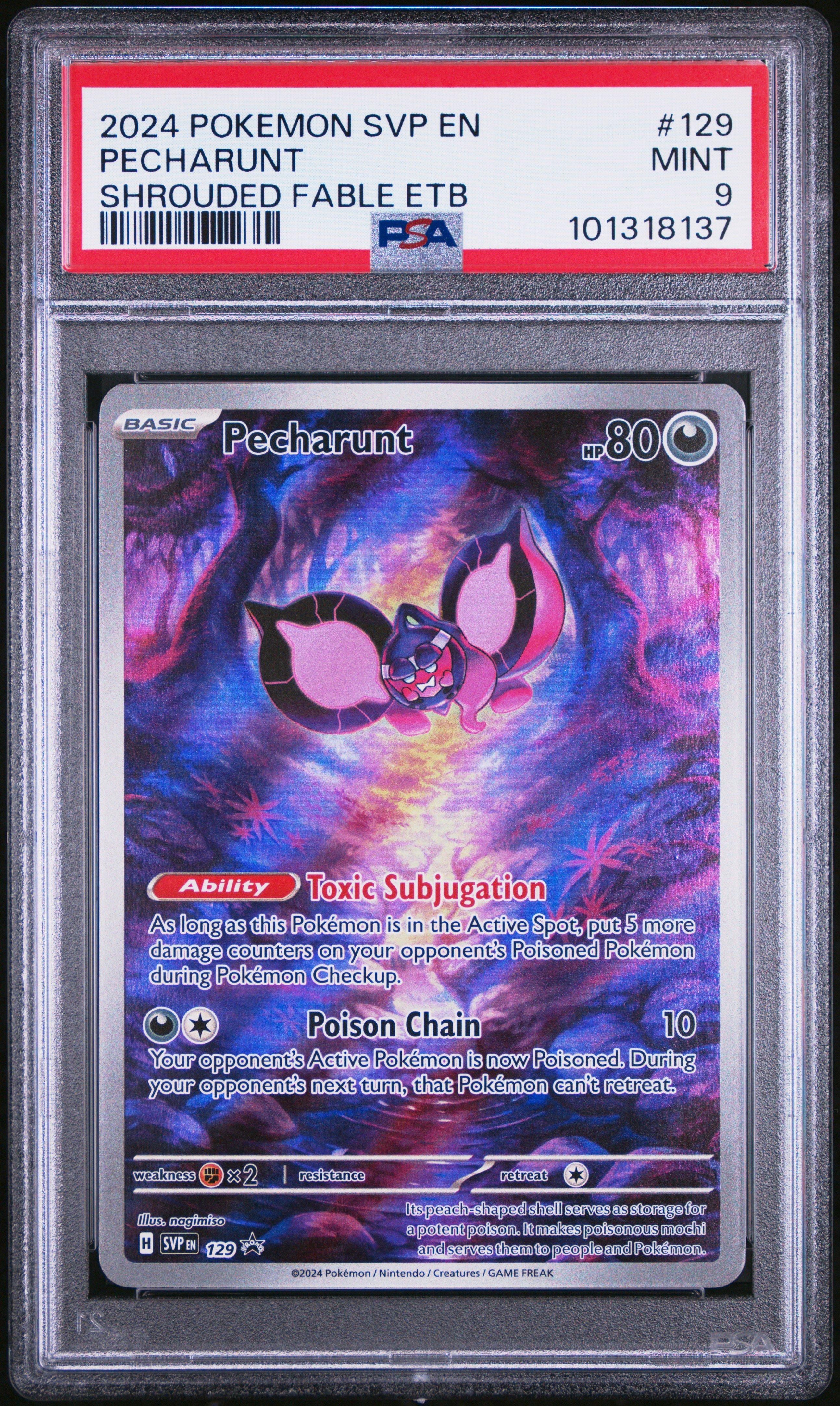 2024 Pokemon Svp En-sv Black Star Promo 129 Pecharunt Shrouded Fable Elite  Trainer Box PSA 9 Graded Card | GameStop