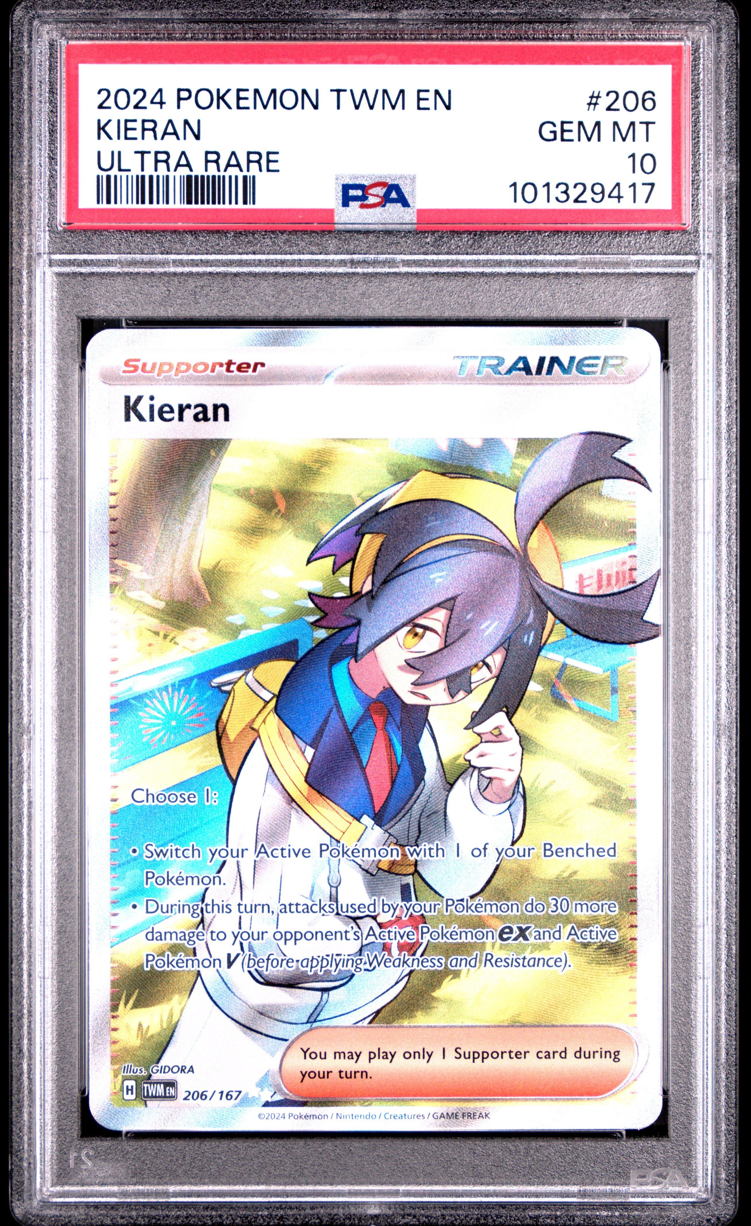2024 Pokemon Twm En-twilight Masquerade 206 Kieran Ultra Rare PSA