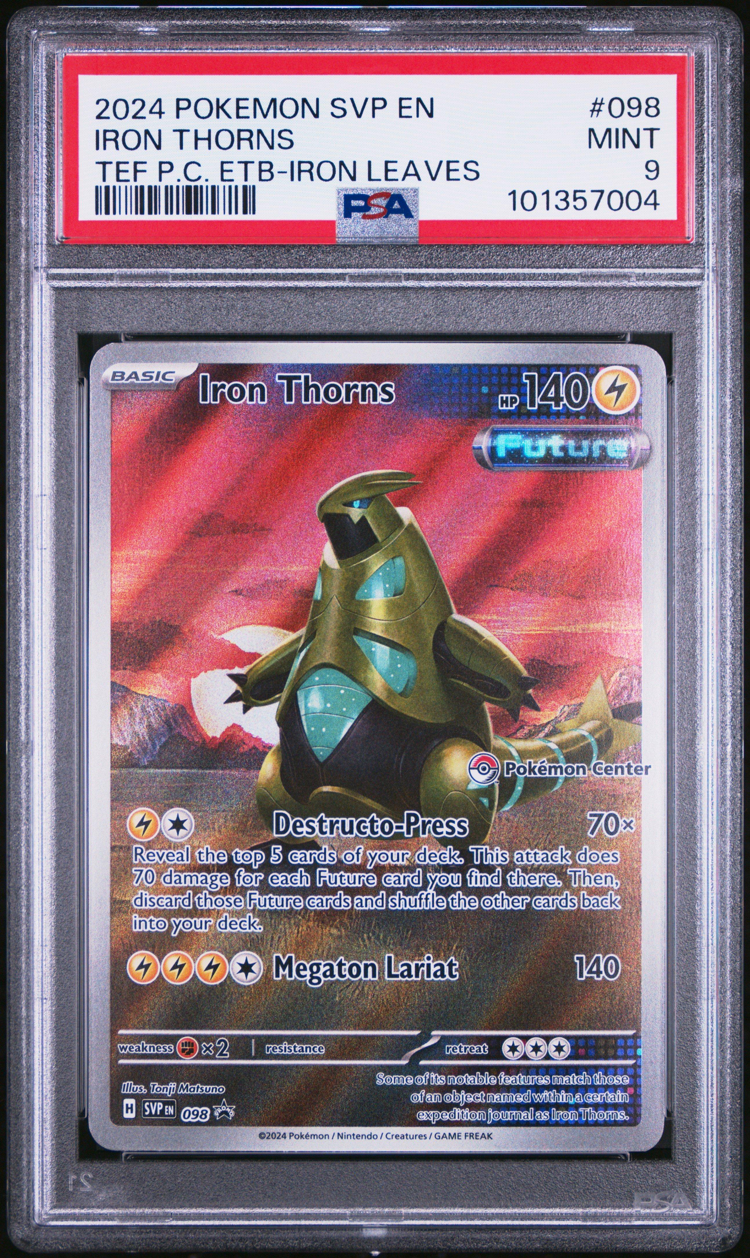 2024 Pokemon Svp En-sv Black Star Promo 098 Iron Thorns Temporal Forces Pokemon Center Elite Trainer Box-iron Leaves PSA