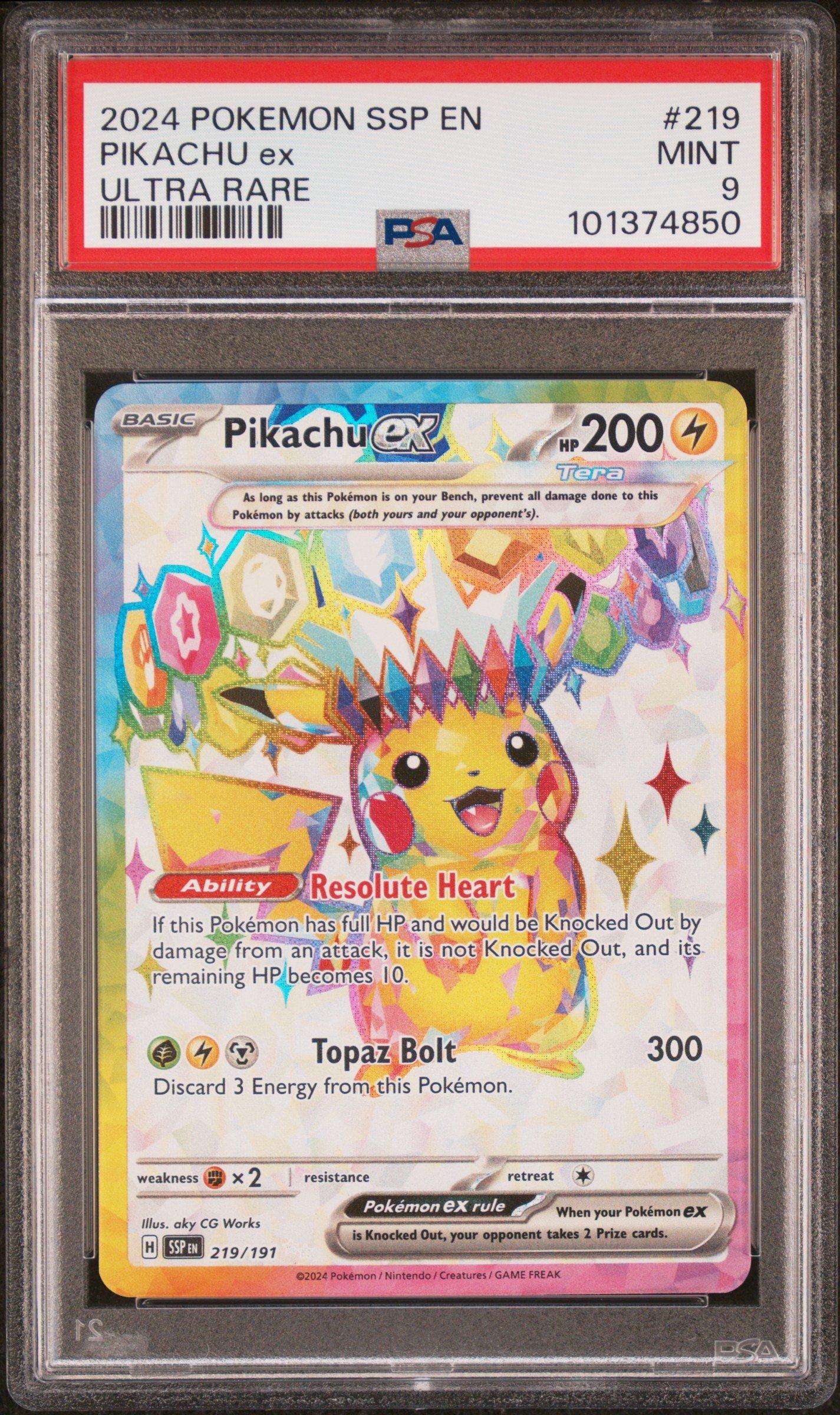 2024 Pokemon Ssp En-surging Sparks 219 Pikachu Ex Ultra Rare PSA 9