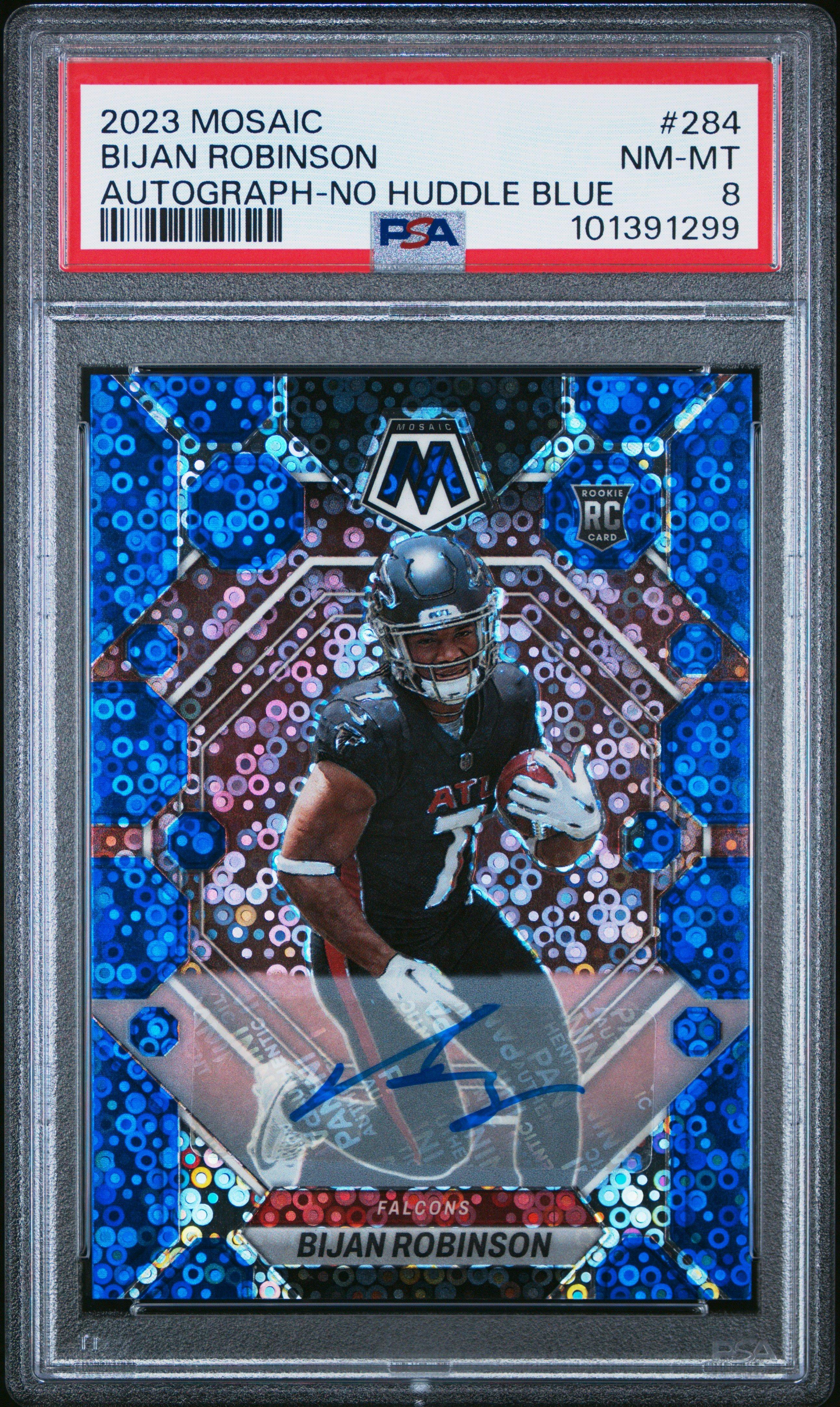 2023 Panini Mosaic 284 Bijan Robinson Autograph-no Huddle Blue PSA 8