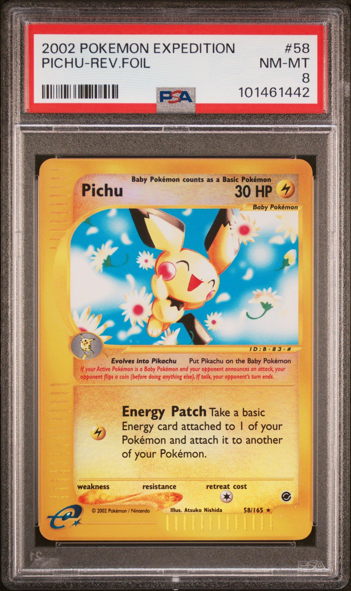 2002 Pokemon Expedition 58 Pichu-reverse Foil PSA 8 Graded Card